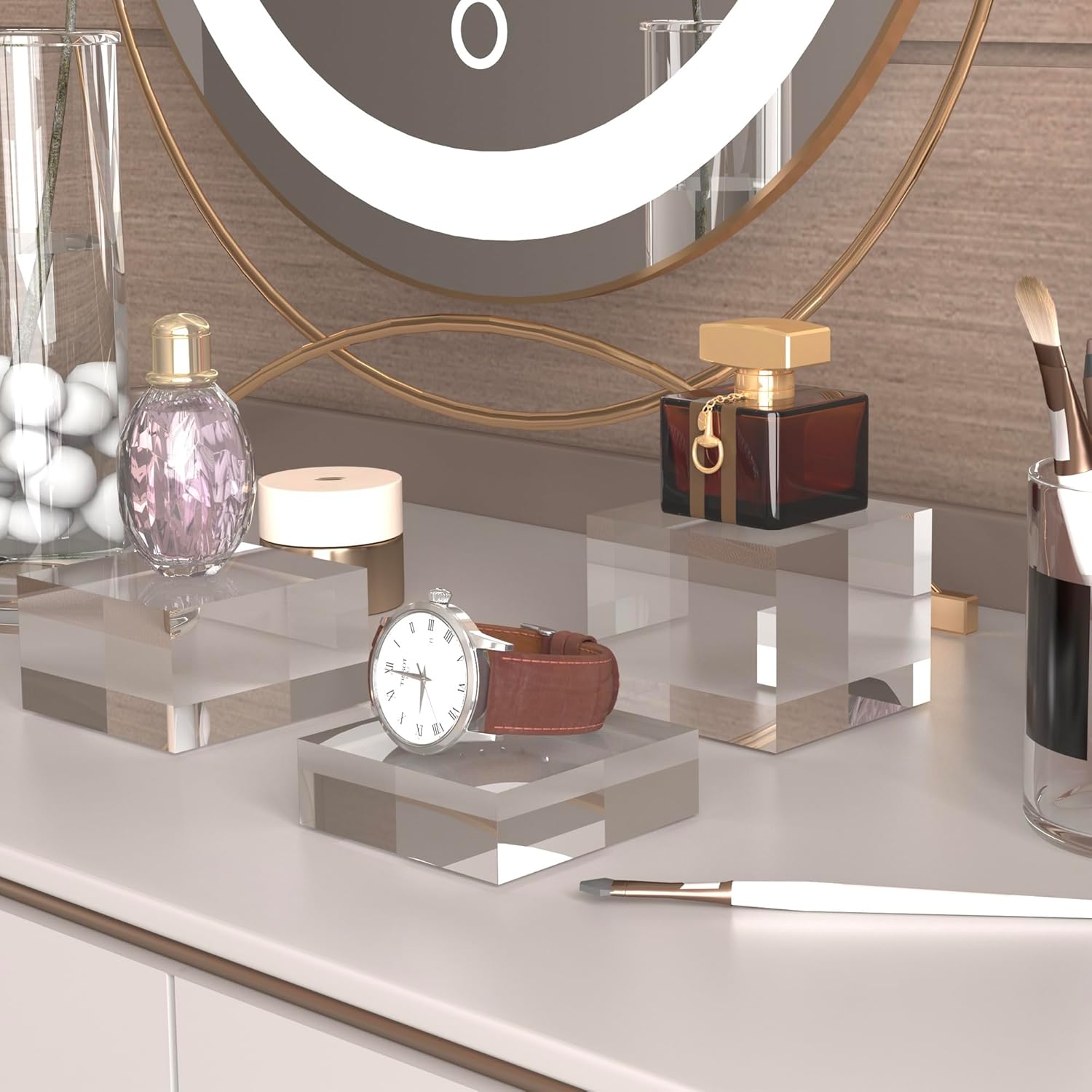 Private Label Acrylic Display Stands, 3 Graduated Sizes Acrylic Block Riser for Displaying Collection, Crystal Clear Acrylic Cube Pedestals for Jewelry Glass, Gem and Collectables, 1set OEM Wholesale Manufacturer