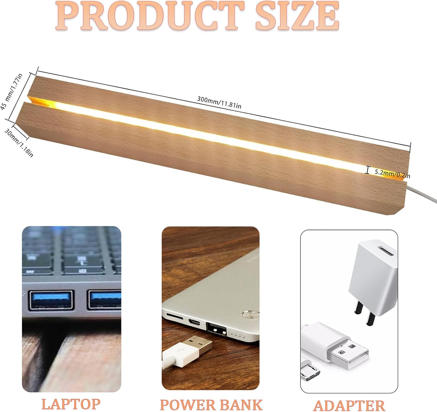 Private Label 2PCS 11.81 Inch Rectangle Display Pedestal, Led Lights Display Base, Wooden Lighted Base Stand for Acrylic and Plexiglass, Night LED Light Lamp Base with USB Switch (11.81 inch - Colorful) OEM Wholesale Manufacturer