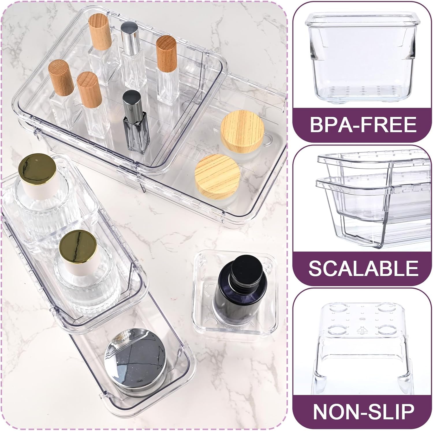 Private Label 14 Pcs Clear Drawer Organizer, Adjustable Drawer Storage Box, 3-Size Desk Drawer Organizer, Acrylic Storage Bins for Makeup, Cosmetic, Kitchen Utensils, Bedroom Dressers Tool Organizer for Gadgets Factory Direct Price