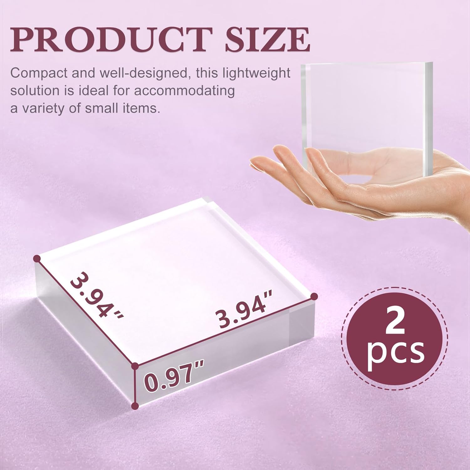 Private Label Acrylic Base Stand 2 Pieces Acrylic Blocks for Display 4 X 4 X 1 Inch Clear Polished Block Square Cube Riser Display Pedestal Stands for Jewelry Perfume Ring Collection Props Cake OEM Wholesale Manufacturer