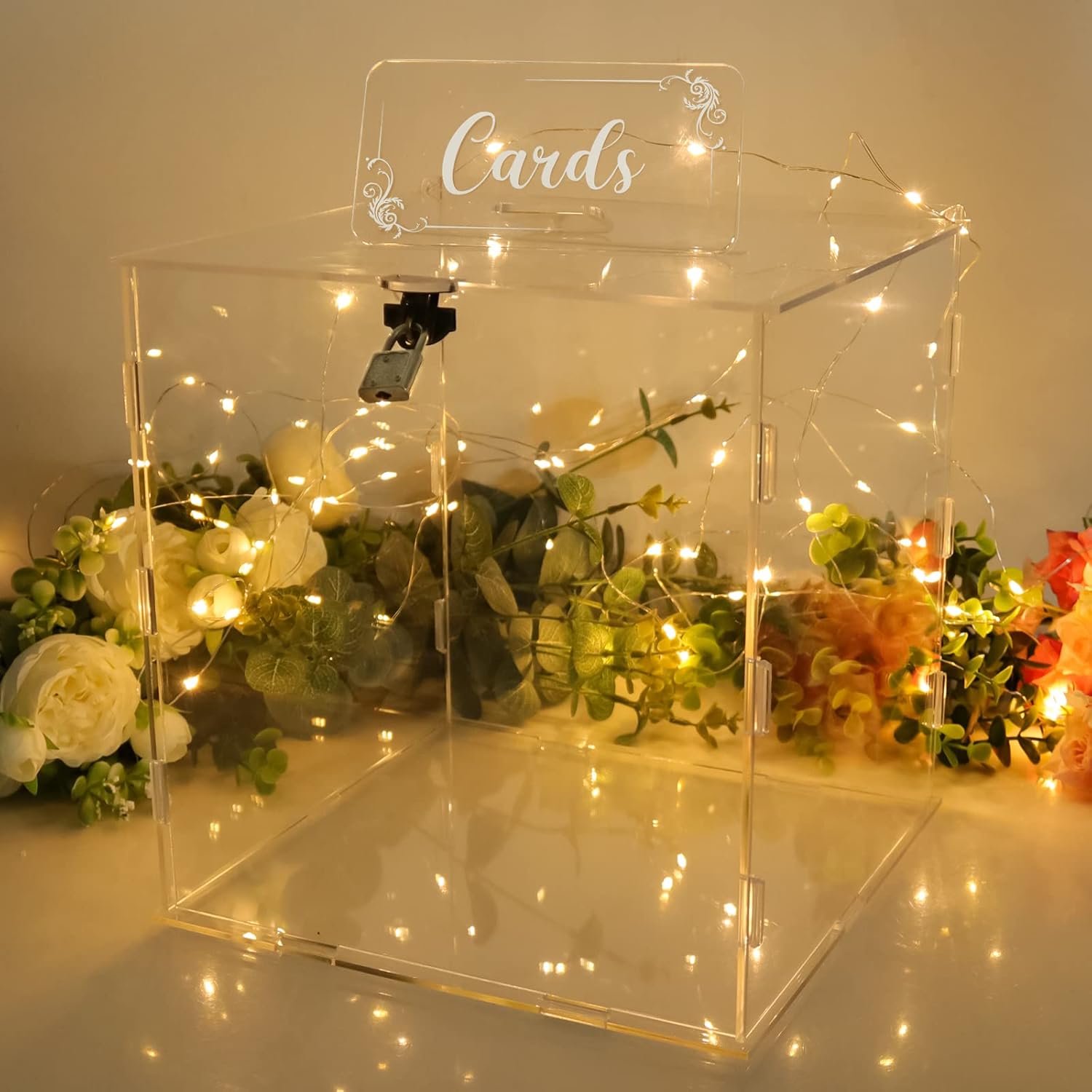 Private Label Clear Acrylic Wedding Card Box with Lock Large Blank DIY Card Boxes with 4 "Card" Text Stickers Gift Card Box for Reception, Party, Wishing Well, Money Box Holder, Graduation Decorations, Baby Shower Wholesale Manufacturer