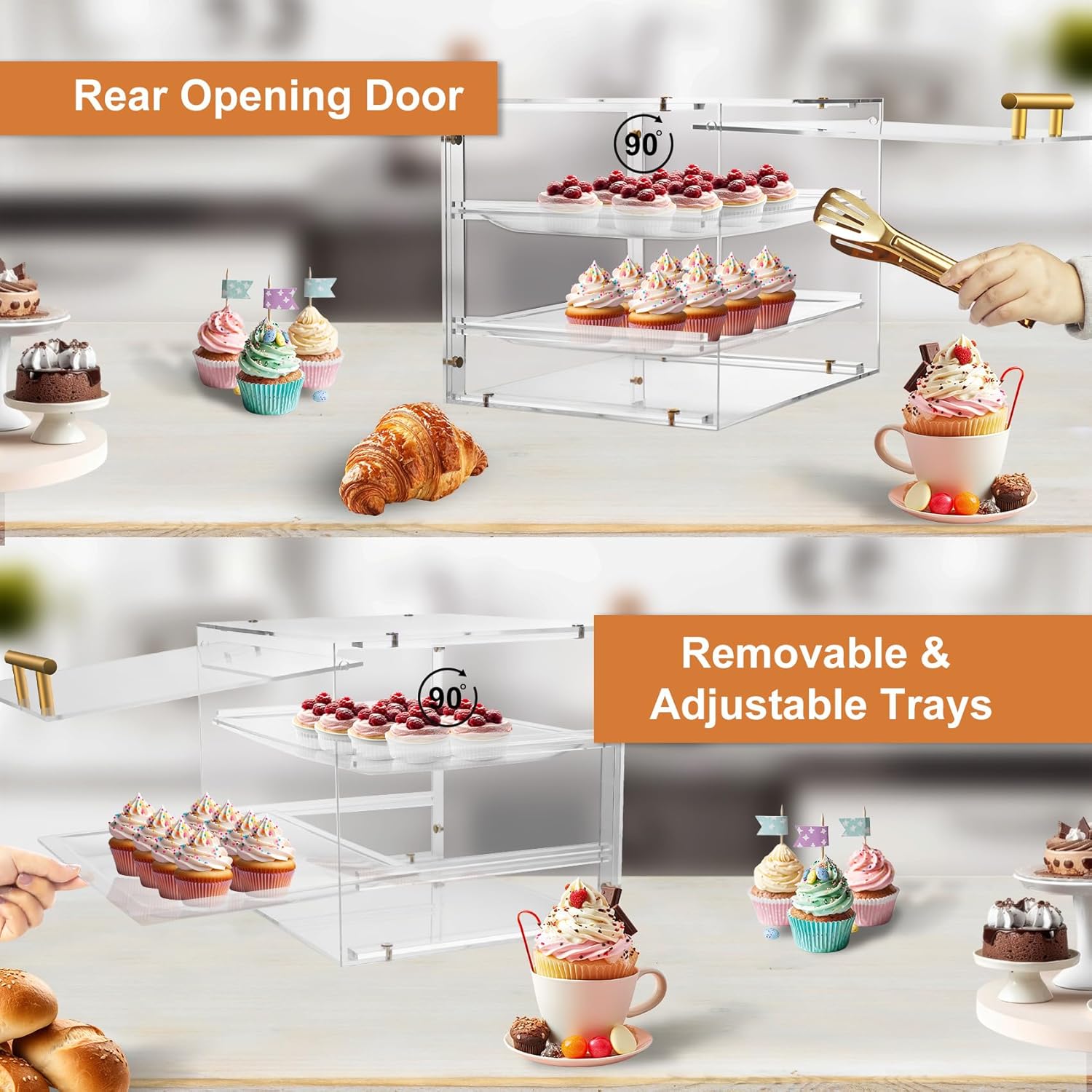 Wholesale OEM ODM Pastry Display Case, Cookie Display Case 2 Tray Commercial Countertop Bakery Display Case with Front Doors, Acrylic Pastry Case for Exquisite Dessert Display, Cookie Display Factory & Supplier