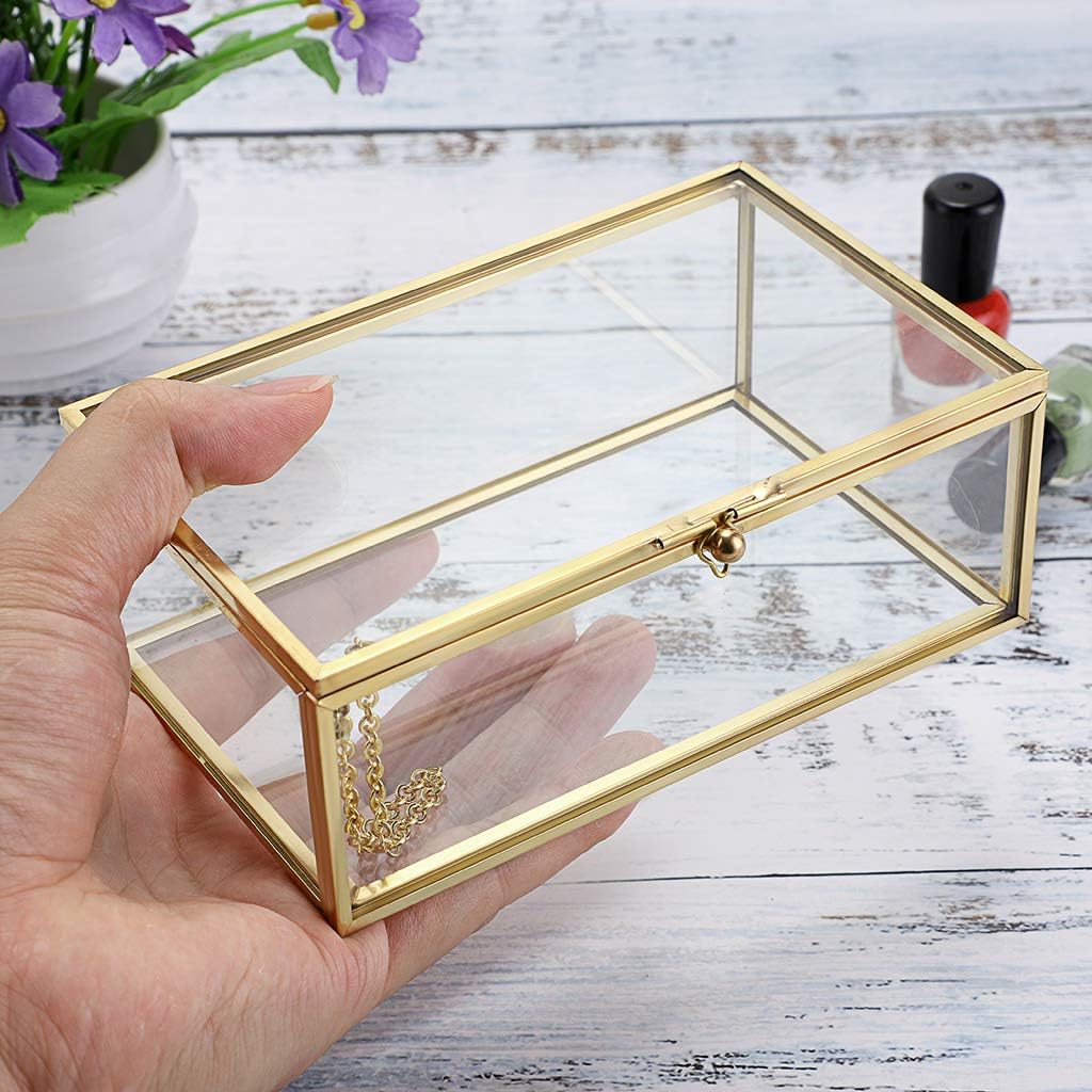 Direct Manufacturer Hipiwe Vintage Glass Keepsake Box, Rectangle Jewelry Display Organizer Box Vanity Lidded Box Home Decor Accent Decorative Box for Storage Trinket Rings Bracelet Low MOQ