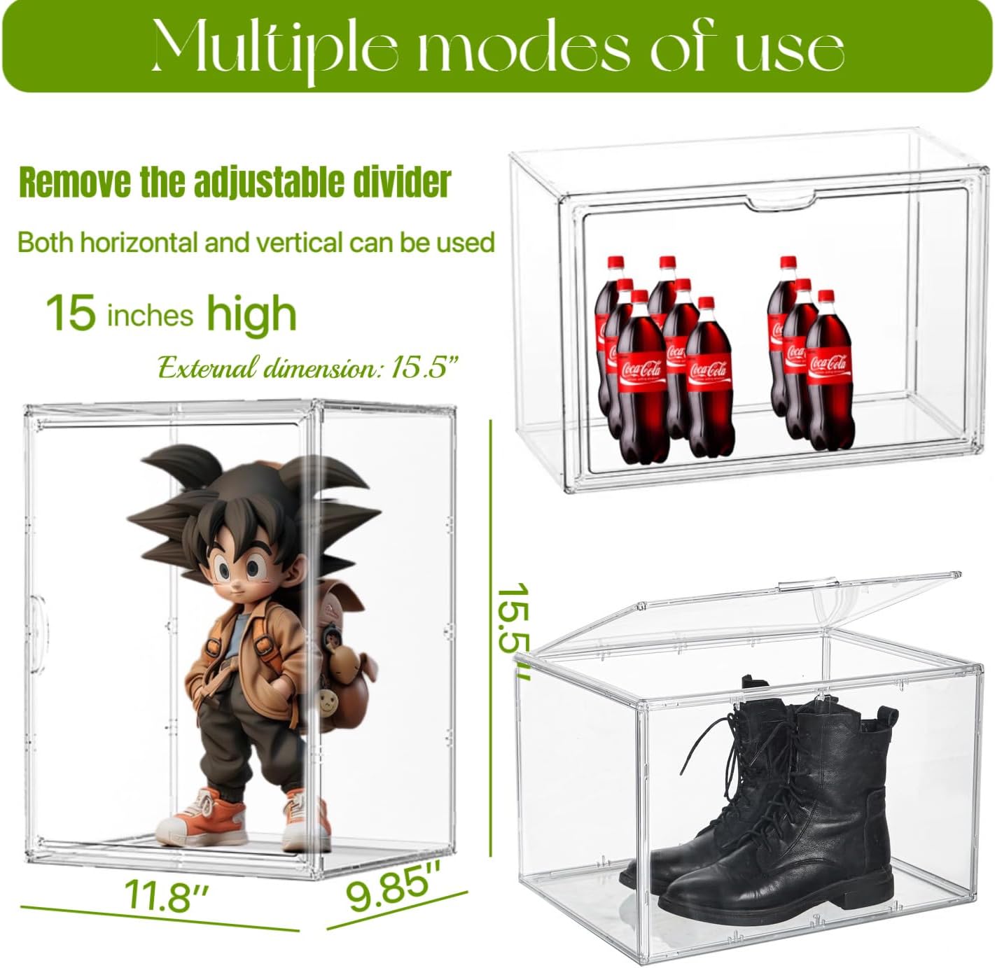 Wholesale OEM ODM Acrylic Display Case with an Adjustable Divider, 2 Tiers XXX-Large Boot Shoe Storage Boxes Clear Plastic Stackable Storage Bin with Lids Super Large Clear Display Box for Shoes, Collectibles Factory & Supplier
