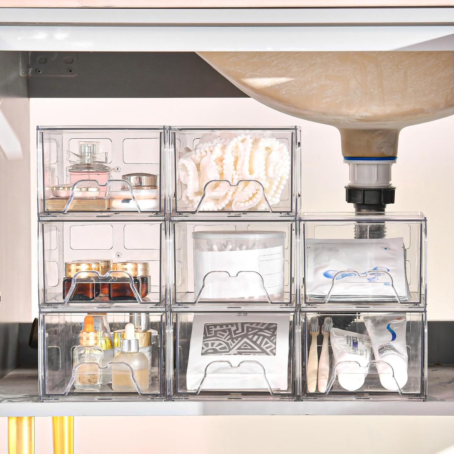 Private Label Plastic Drawers Storage, 4 Pack Clear Stackable Storage Drawers, Acrylic Storage Bins with Drawers for Fridge Organizers, Small PlasticDrawers Stackable for Makeup Organizers Cosmetic Display Custom Logo Service