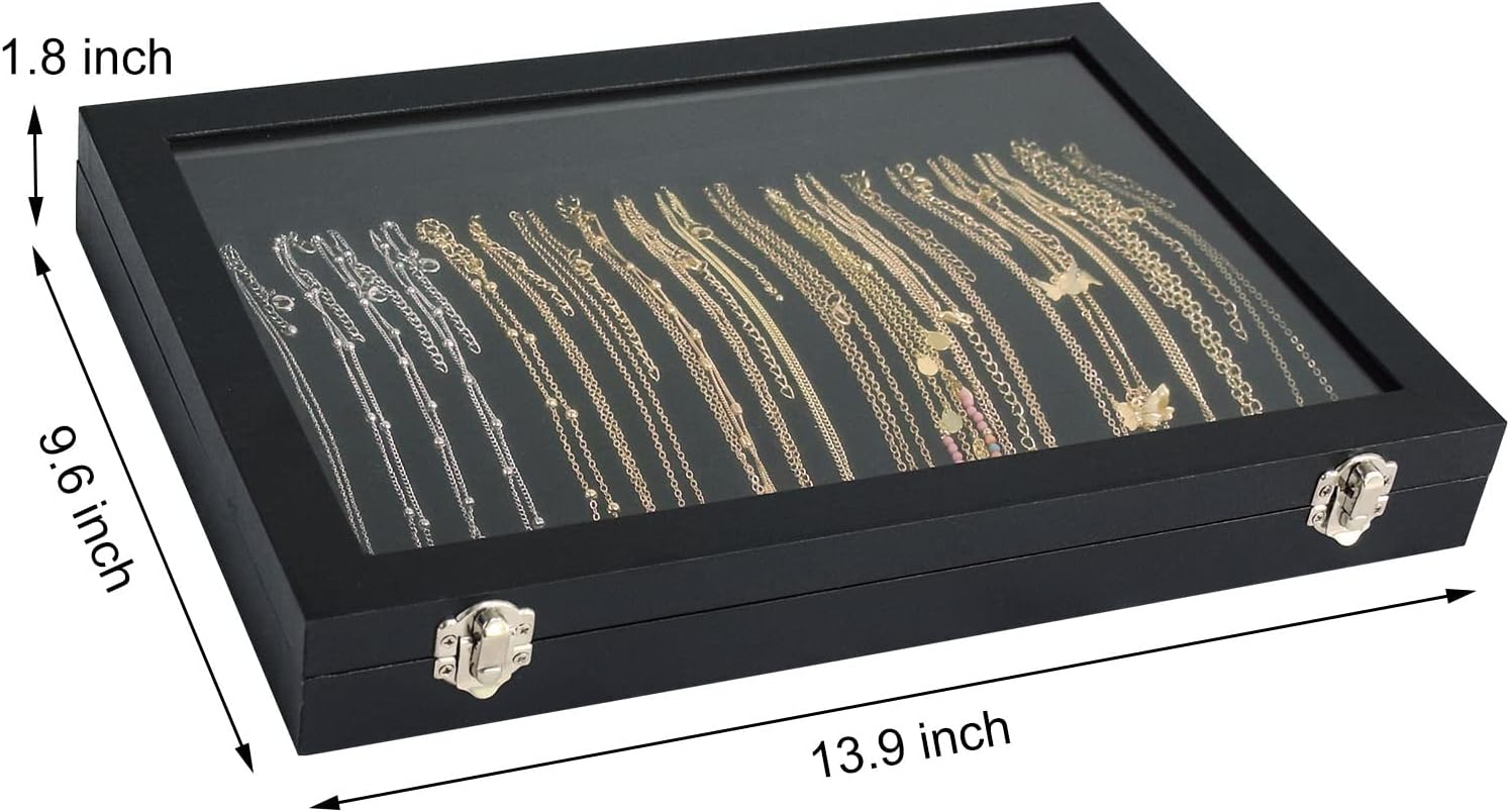 Direct Manufacturer Premium Necklace Organizer Box - 20 Hooks Jewelry Tray with Transparent Lid - Display Box for Necklaces, Pendants - Suitable for Women and Girls (Black) Low MOQ