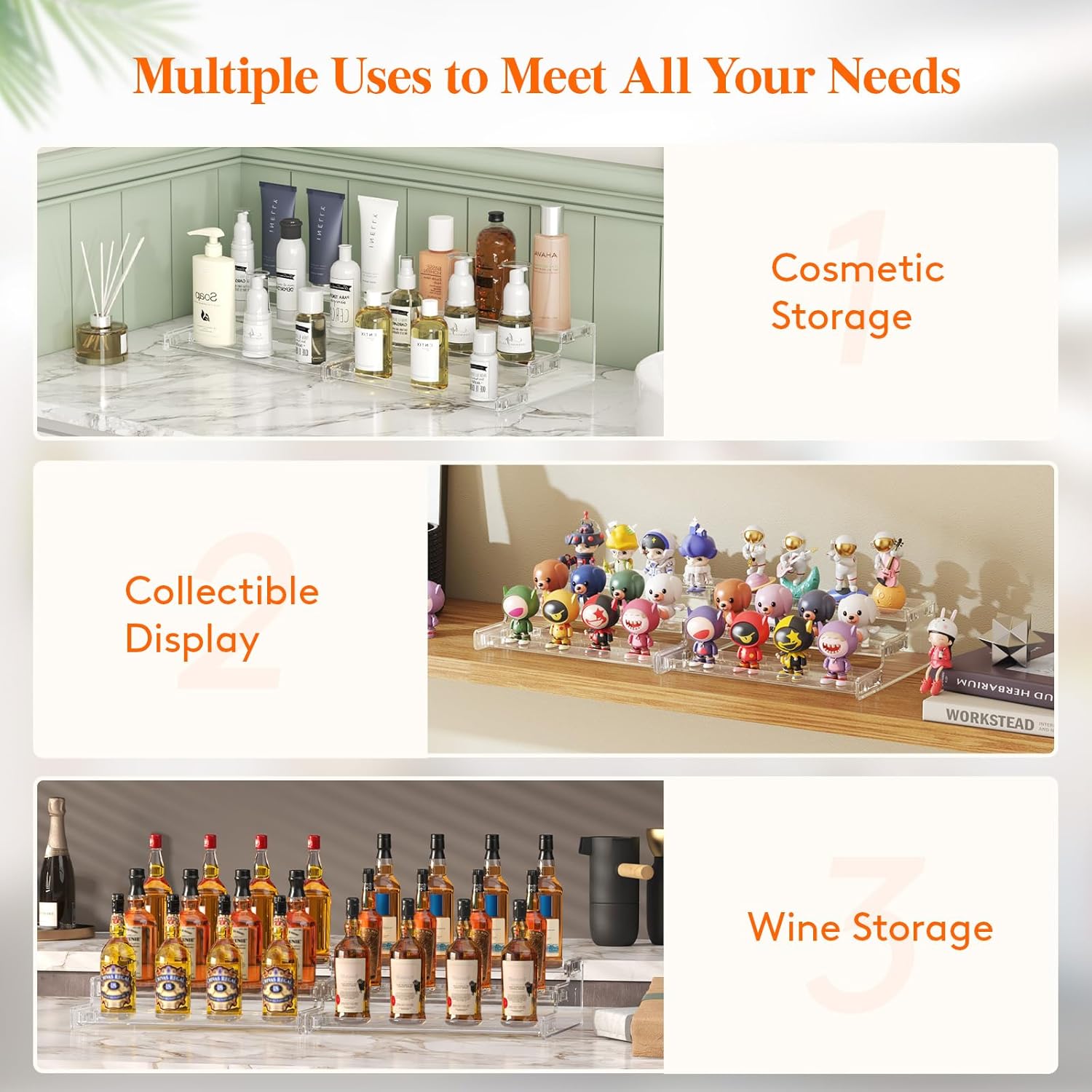 Private Label Lifewit Plastic 2 Pack 3-Tier Spice Rack, Clear Spice Organization for Cabinet, Counter, Organizer Shelf for Condiment, Seasoning, Syrup, Liquor, Medicine and Perfume for Kitchen, Pantry, Bar, Bath Dropshipping Friendly