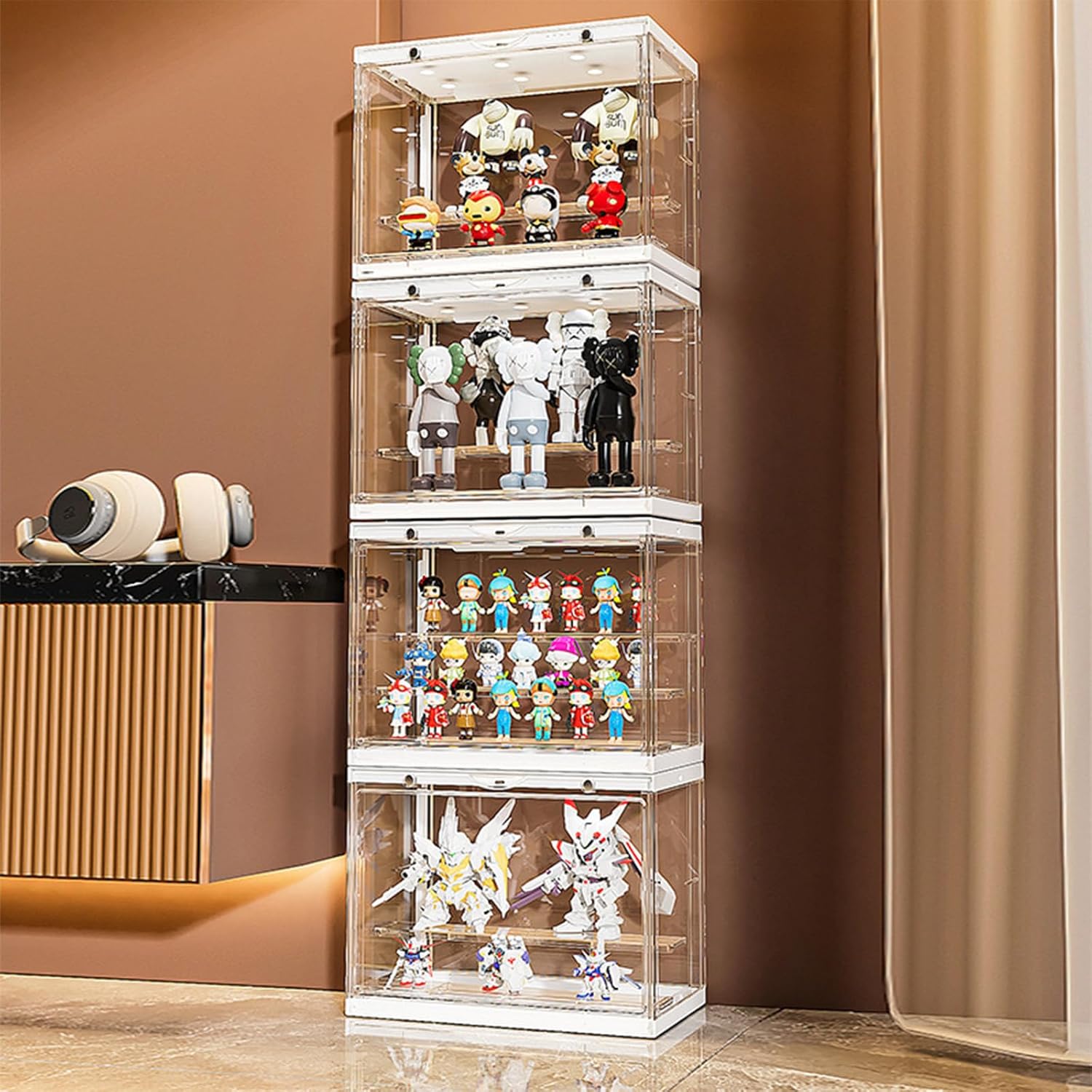 Private Label Acrylic Display Case - LED-Lit, 3 Layer Adjustable Clear Figure Display Case with Magnetic Door, Stackable Display Stand Box for Collectibles Action Figures Ecommerce Ready Product