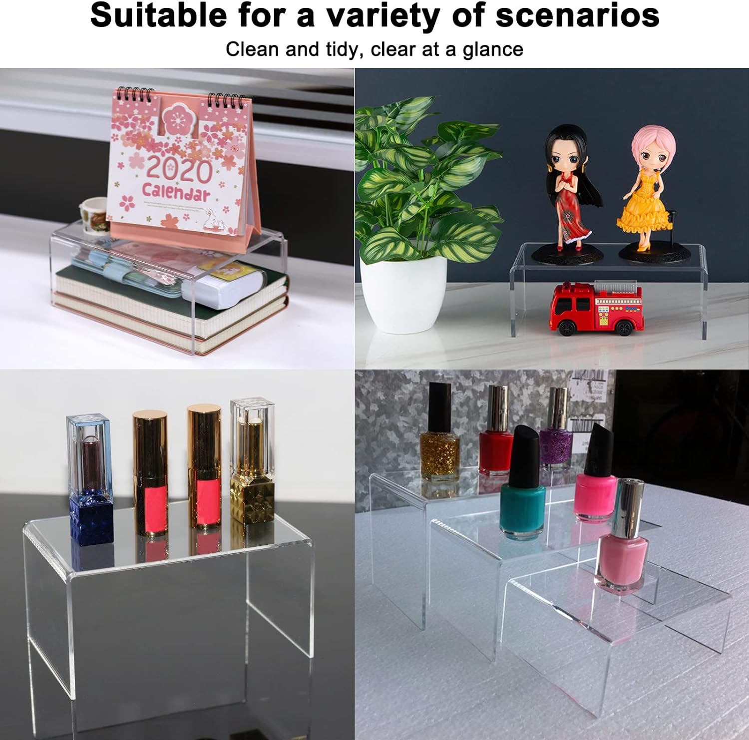 Private Label 2 Sets Acrylic Display Risers(3",4",5") Clear Product Stand,Cupcakes Holder Dessert Transparent Showcase Stands, Candy Bar Risers, Lifts for Figures OEM Wholesale Manufacturer