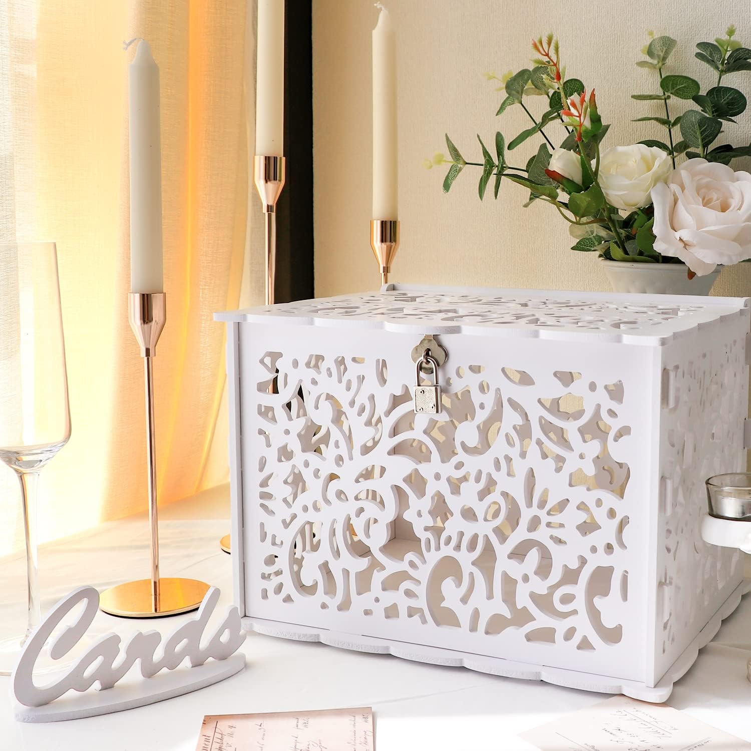OurWarm White Wedding Card Box with Lock, PVC Gift Card Box for Wedding Decorations for Reception, Money Gift Boxes for Party Reception Anniversary Bridal Baby Shower Decorations