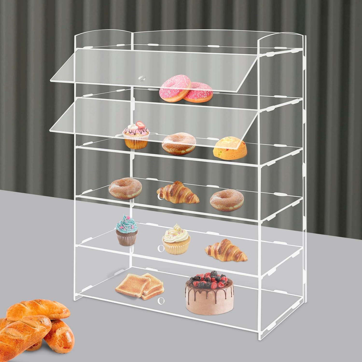 Wholesale OEM ODM 5-Tier Acrylic Display Case Bakery Pastry Clear Display Case Countertop Dessert Retail Shelf Cupcake Cookie Display Cabinet for Home Kitchen Store Factory & Supplier