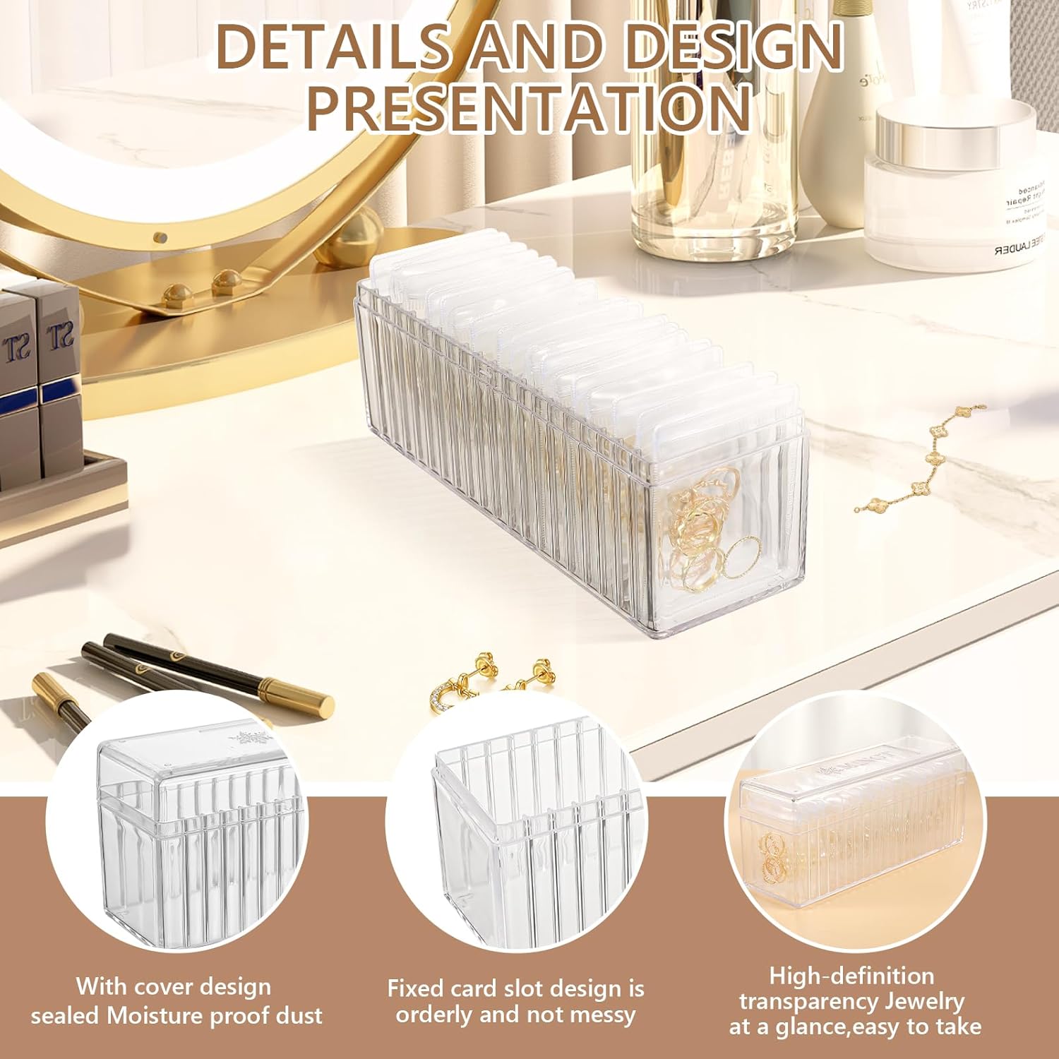 ODM Acrylic Jewelry Organizer, Clear Acrylic Jewelry Box Organizer With 20 Portable Anti Tarnish Jewelry Bags, Clear Earring Storage Organizer For Rings/Necklaces For Women Girls Custom Mold Development