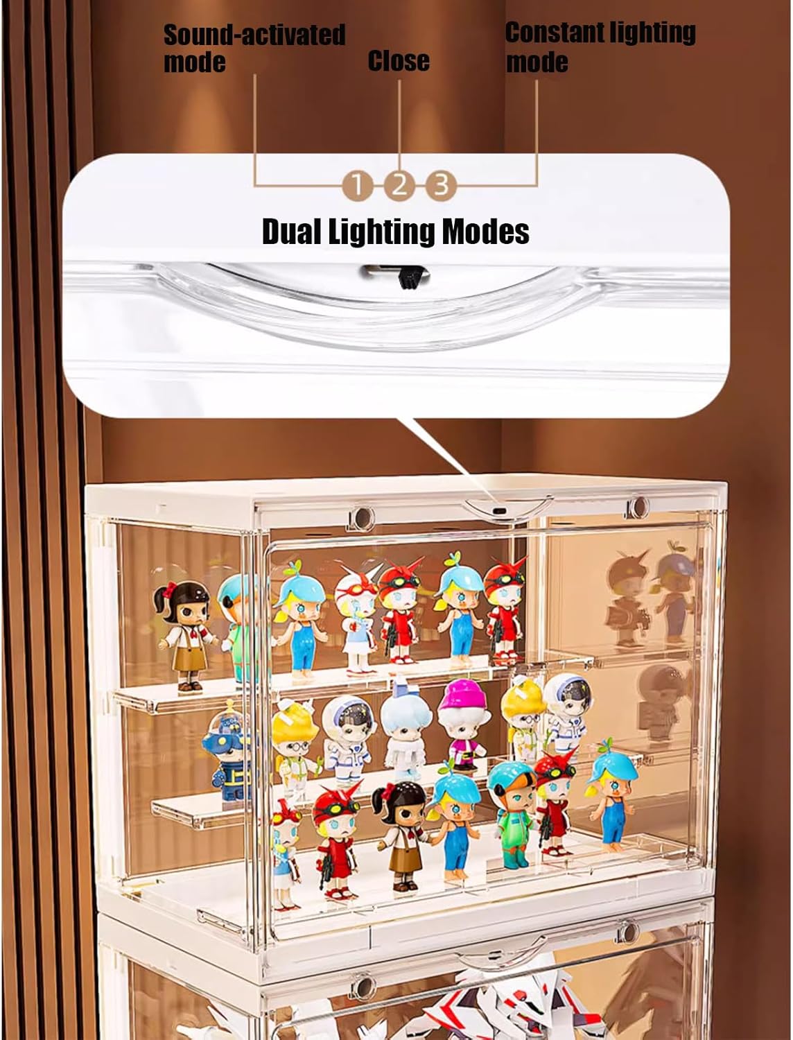Private Label Acrylic Display Case - LED-Lit, 3 Layer Adjustable Clear Figure Display Case with Magnetic Door, Stackable Display Stand Box for Collectibles Action Figures Ecommerce Ready Product