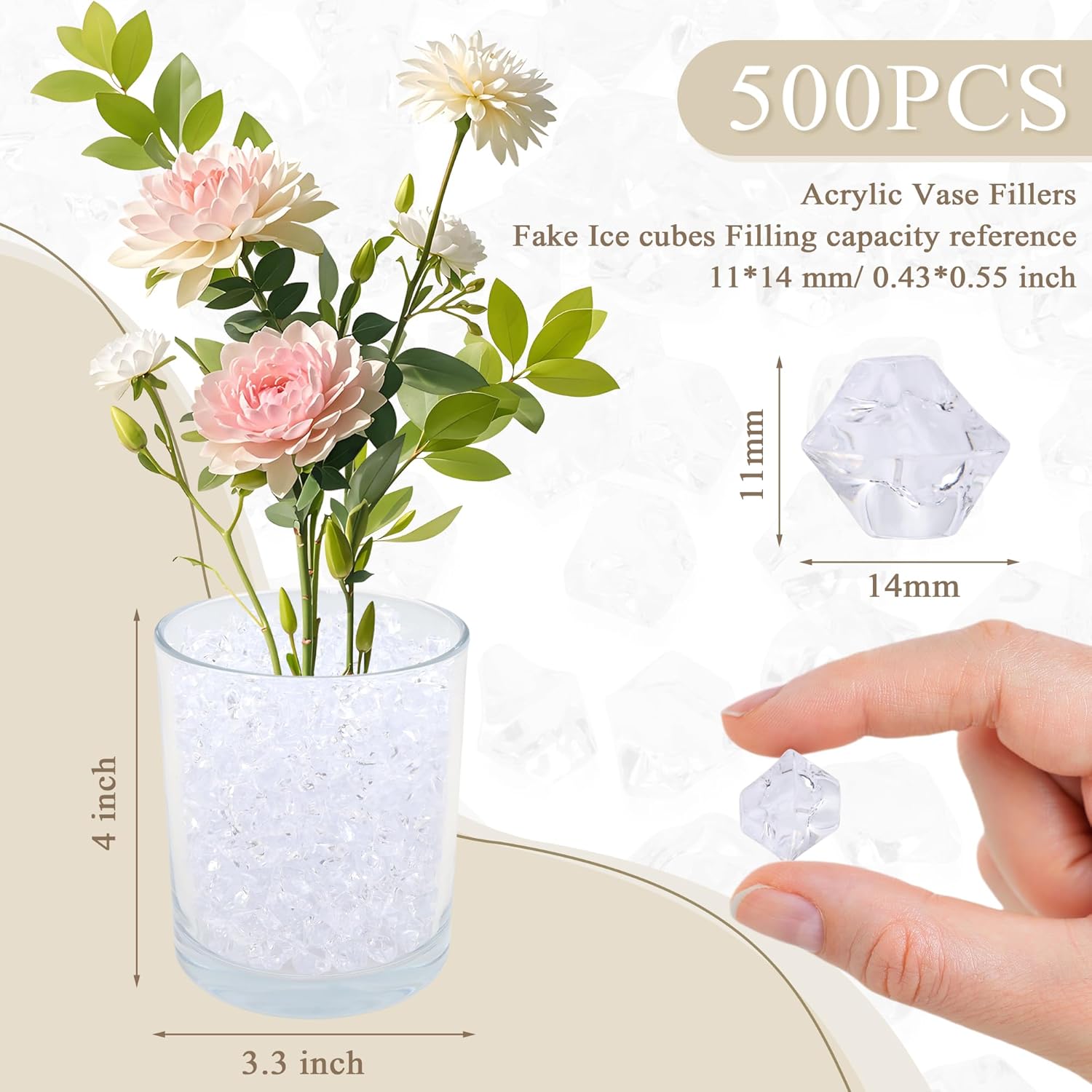 ODM YATOJUZI 500pcs Fake Ice Cubes Clear Acrylic Crushed Rocks Vase Fillers Plastic Diamonds Gems for DIY Party Wedding Centerpiece Table Scatter Prop Display 0.5" (Only Clear) Custom Logo Service