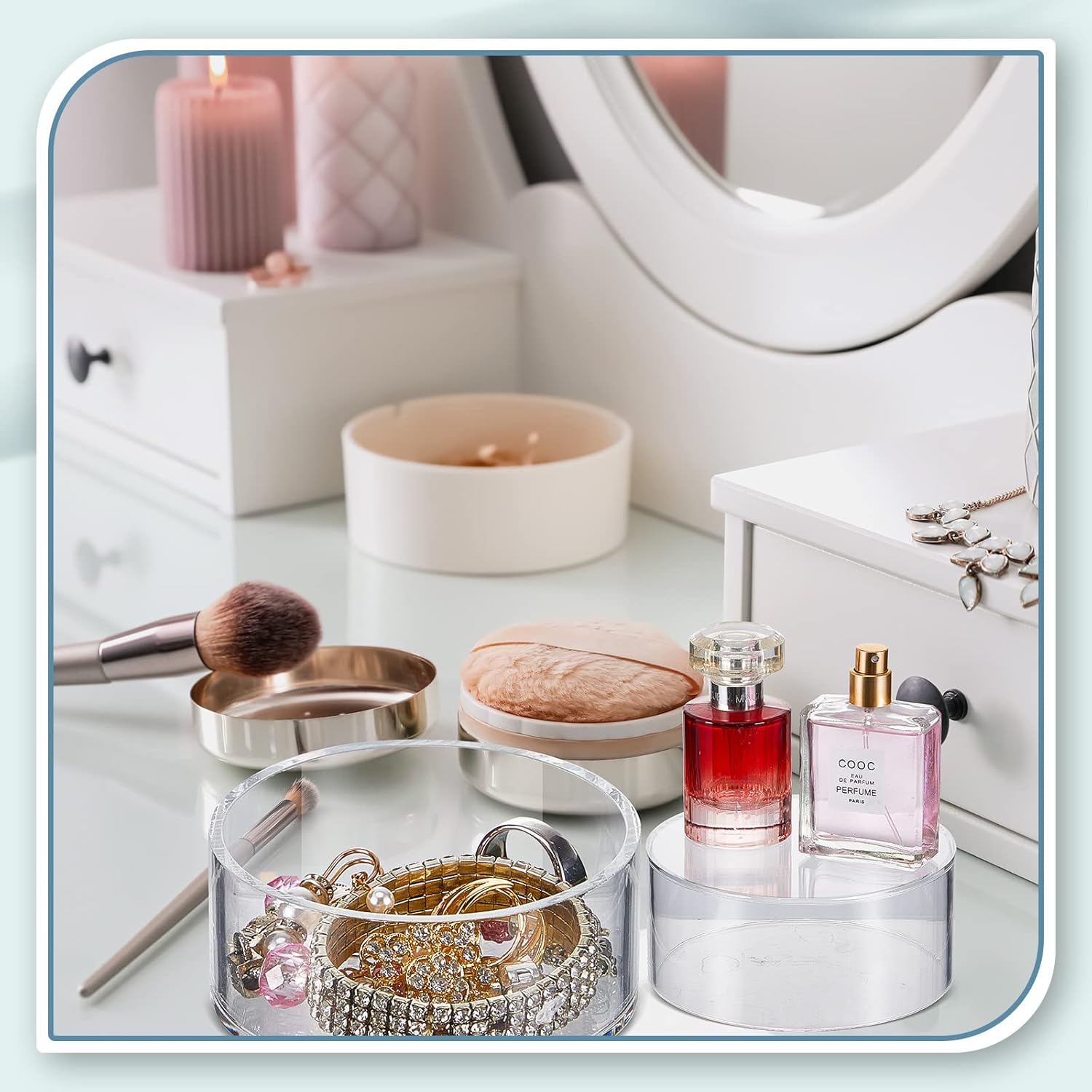 Private Label Jerify 6 Pcs Acrylic Risers Display Stands, 5.91'' 5.12'' 3.54'', Clear Round Nesting Pedestal Shelf with Hollow Bottom for Tabletop Jewelry Display, 3 Sized OEM Wholesale Manufacturer