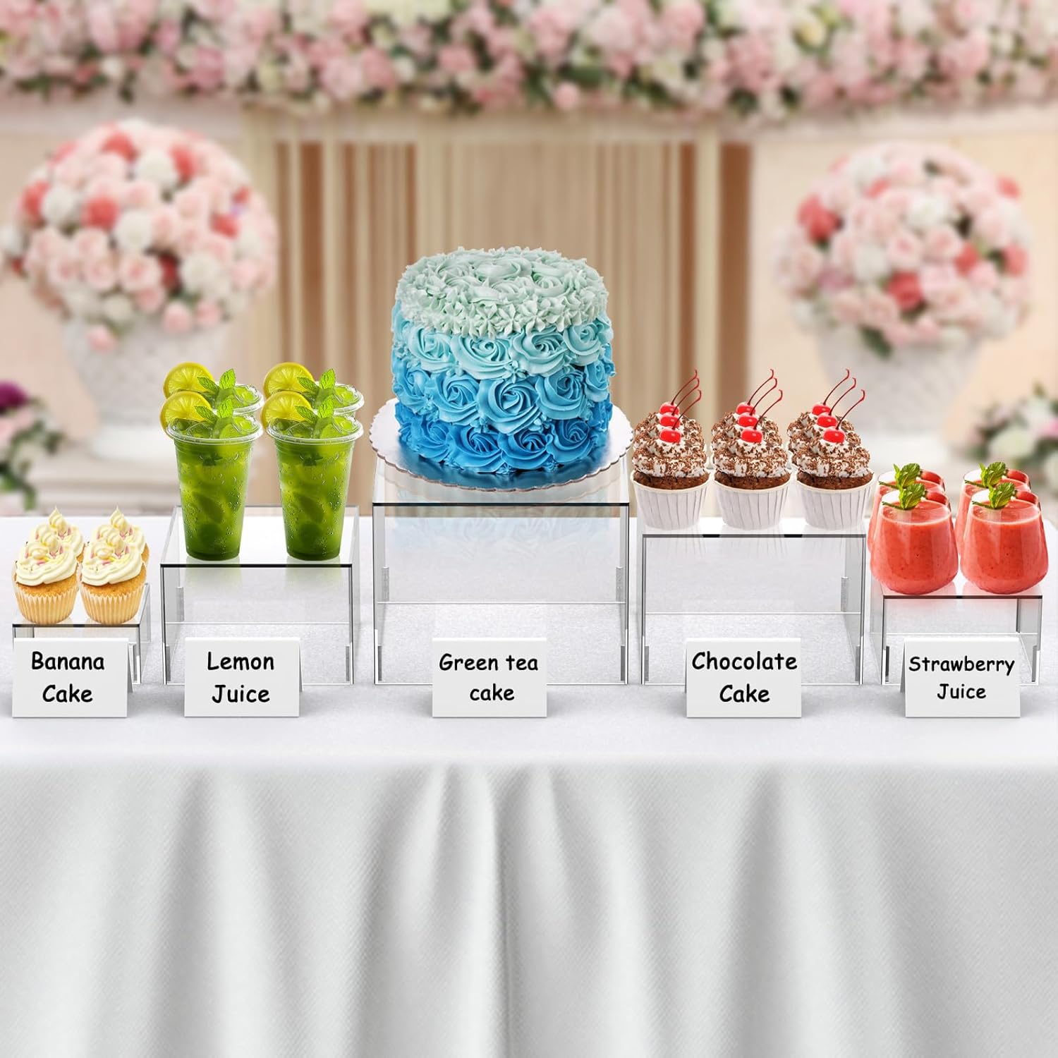 ODM 5 Packs Acrylic Cube Display Stand, Clear Buffet Risers for Food, Dessert, Drinks, 5-sided Acrylic Boxes Stand for Party, Catering, Wedding, Retail Showcase Custom Logo Service