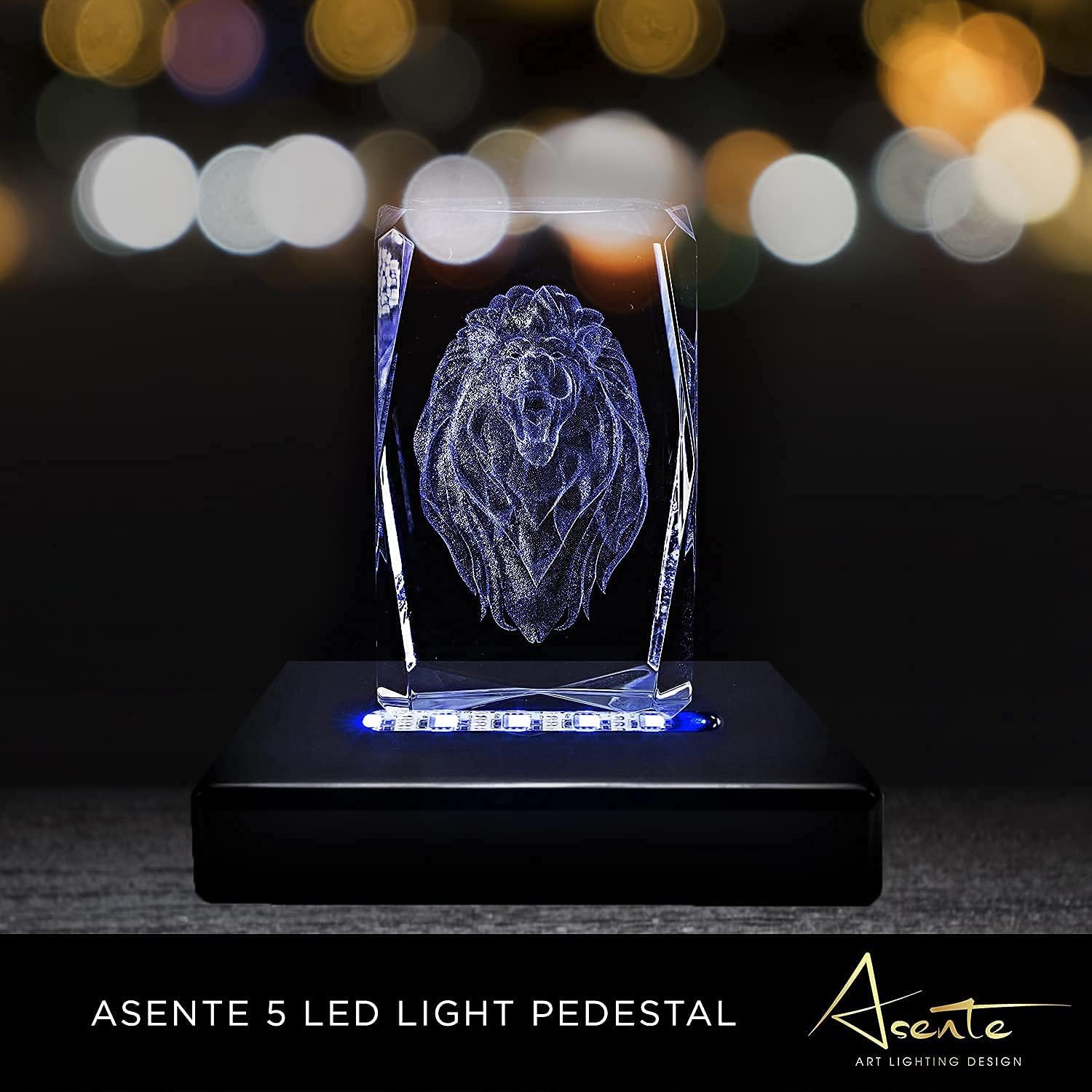Private Label 5 LED Light Pedestal - Programmable Black Satin Matte Base Stand AC/USB Powered - for 3D Crystal Glass Art - Trophy, Orb & Crystal Light Bases - Illuminated Holder - Lighted Paperweight OEM Wholesale Manufacturer
