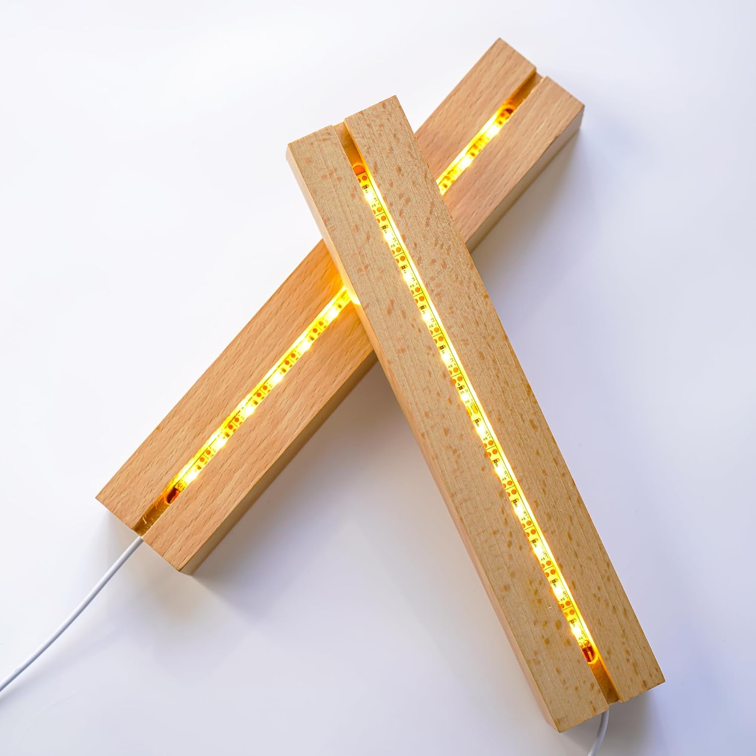 Private Label ZEERSHEE 2 Pcs 9.4 Inch Wooden Rectangle LED Light Display Pedestal for Acrylic and Plexiglass Crystal Glass Resin Night LED Light Lamp Base with USB Switch(Warm Light) OEM Wholesale Manufacturer