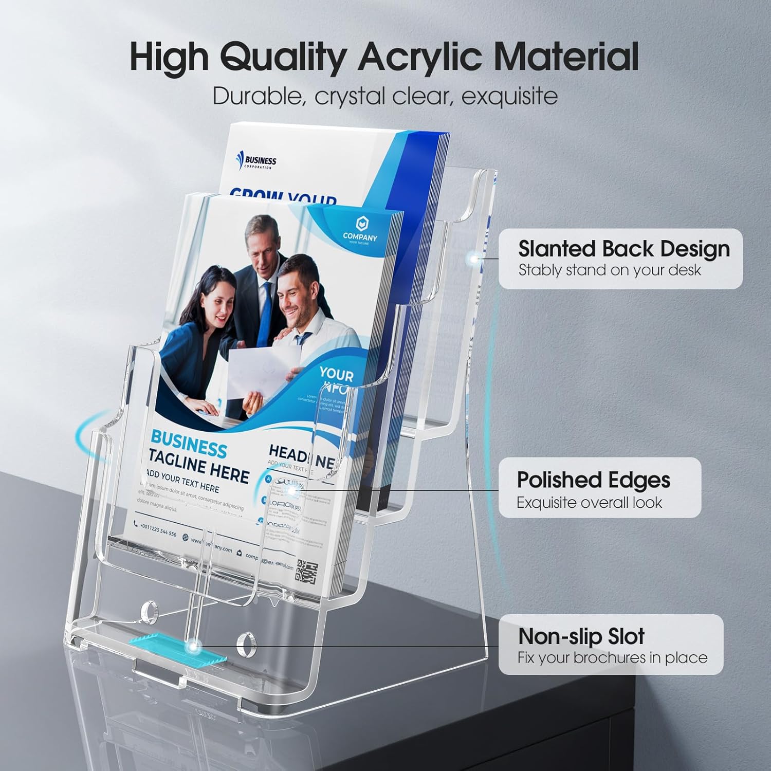 Wholesale MaxGear Acrylic Brochure Holder 8.5 x 11 inch, 4 Tier Clear Literature Organizer Magazine Stand Display with Removable Divider for 4 x 9 inch Brochures, Pamphlet, Wall Mount or Countertop, 1 Pack China Factory Bulk Supply