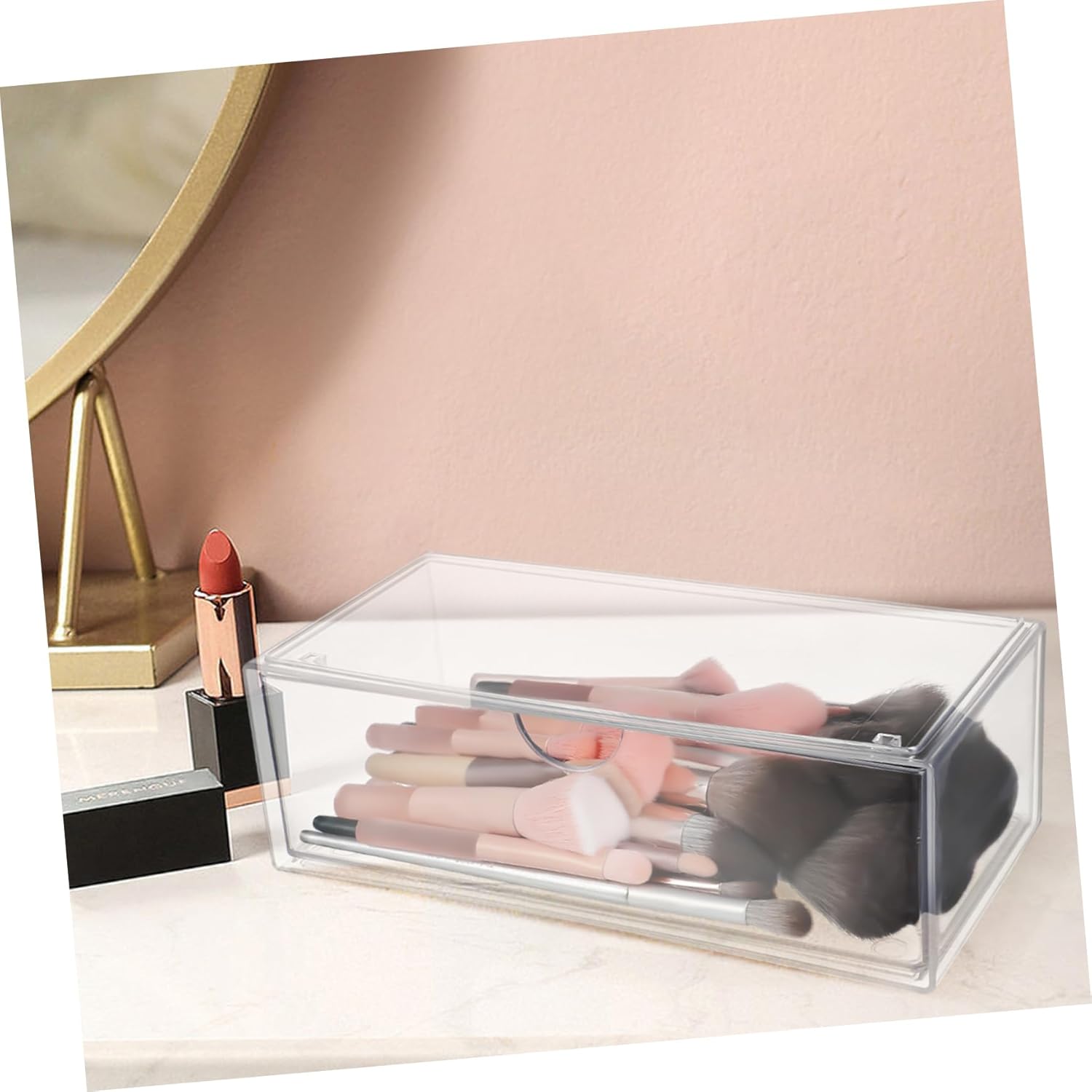Private Label 3Pcs Clear Makeup Organizer Transparent Vanity Storage Box for Lipsticks Cotton Pads and Cosmetics Stylish and Lidded Makeup Storage for Neat Custom Logo Service