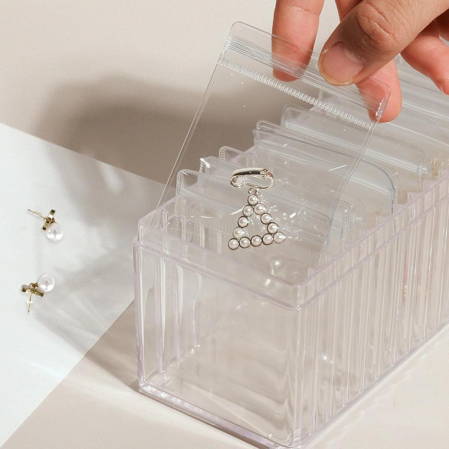 Direct Manufacturer Acrylic Jewelry Box Organizer with 40 PVC Portable Anti Tarnish Jewelry bags Clear Jewelry Organizer,Travel Jewelry Case for Earrings Ring Necklace (Clear+Pink) Low MOQ