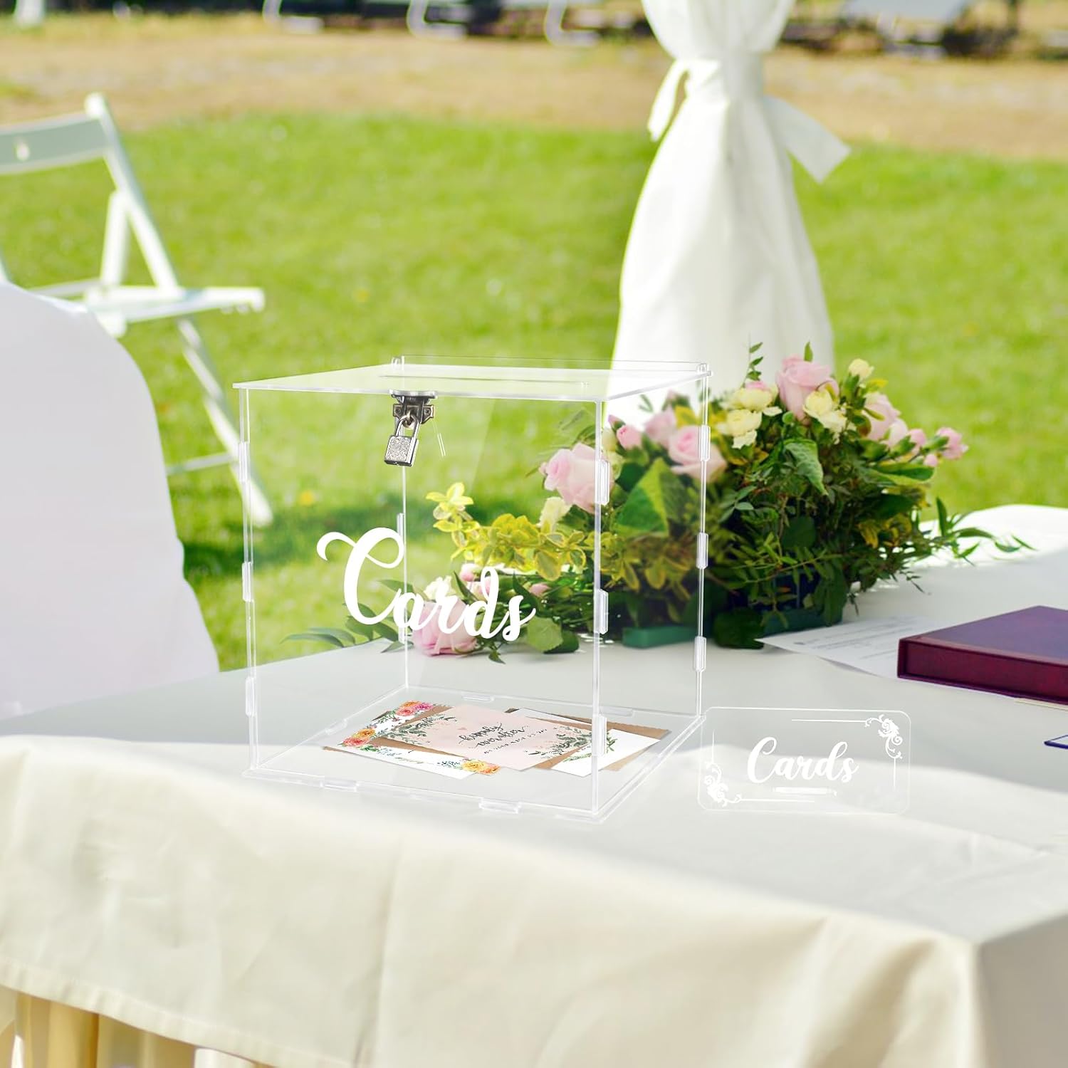 Private Label Clear Acrylic Wedding Card Box with Lock Large Blank DIY Card Boxes with 4 "Card" Text Stickers Gift Card Box for Reception, Party, Wishing Well, Money Box Holder, Graduation Decorations, Baby Shower Wholesale Manufacturer