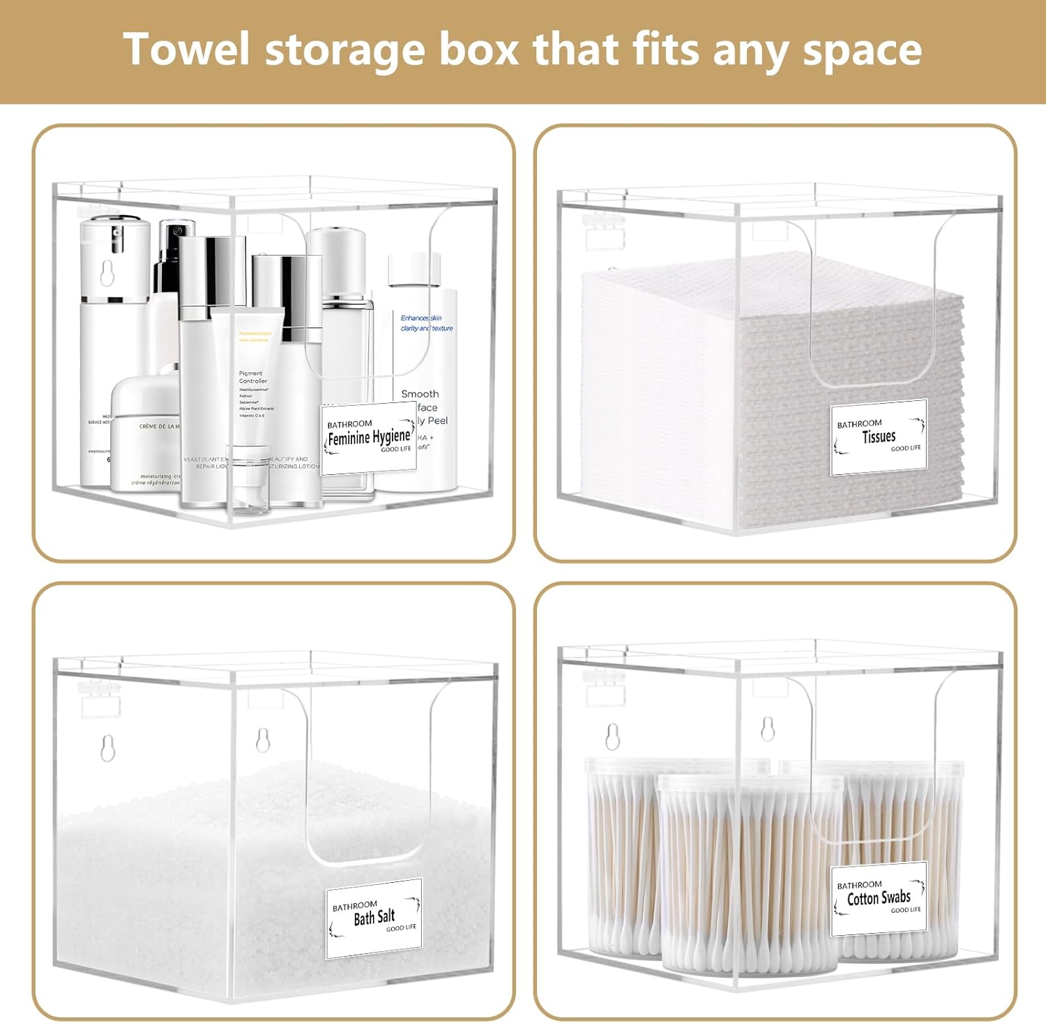 Private Label Disposable Face Towel Holder Box, Acrylic Storage Box Compatible with Clean Skin Club Face Towels XL, Makeup Organizer with Lid, Clear Acrylic Face Towel Holder for Bathroom, Vanity Makeup Custom Logo Service