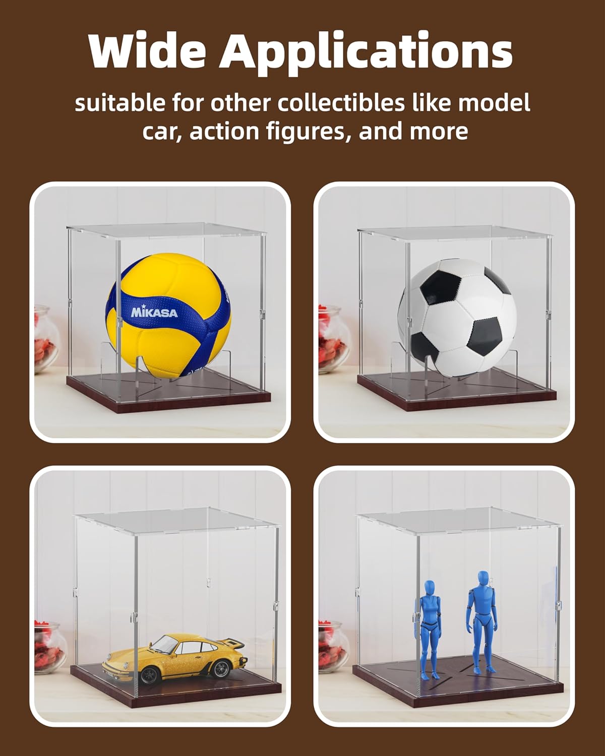 ODM Basketball Display Case Acrylic Clear, UV Protected Basketball Stand Box Full Size with Solid Wood Base, Soccer Display for Autographed Standard NBA WNBA Ball Memorabilia Keepsake, Ideal Gift Custom Logo Service