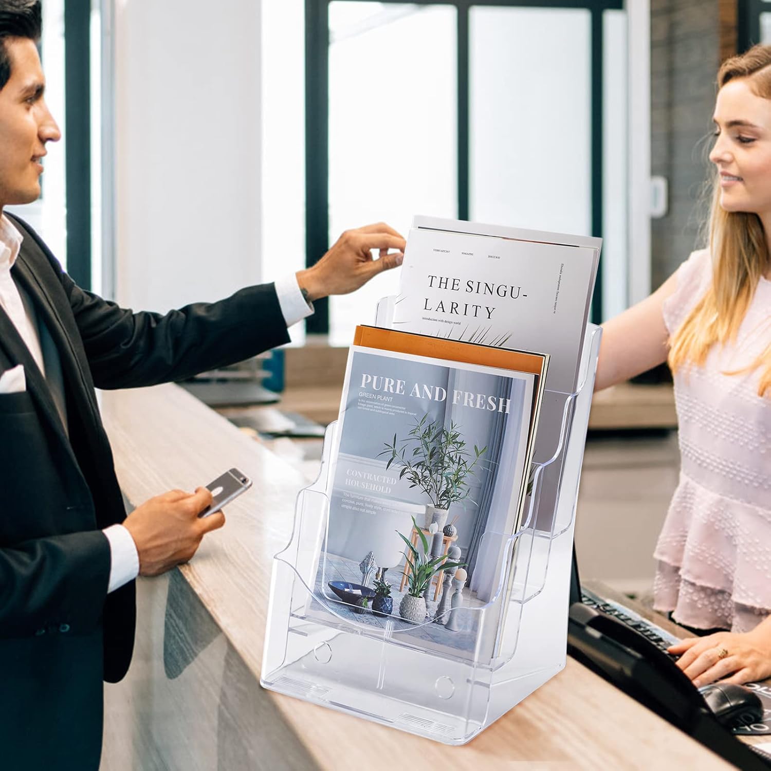 Wholesale 4 Pcs Acrylic Brochure Holder, 4 x9 Inches Flyer Holder, 4 Tier Clear Pamphlet Holder, Magazine Literature Organizer Holder, Brochure Display Stand, For Wall Mount or Desktop Use China Factory Bulk Supply
