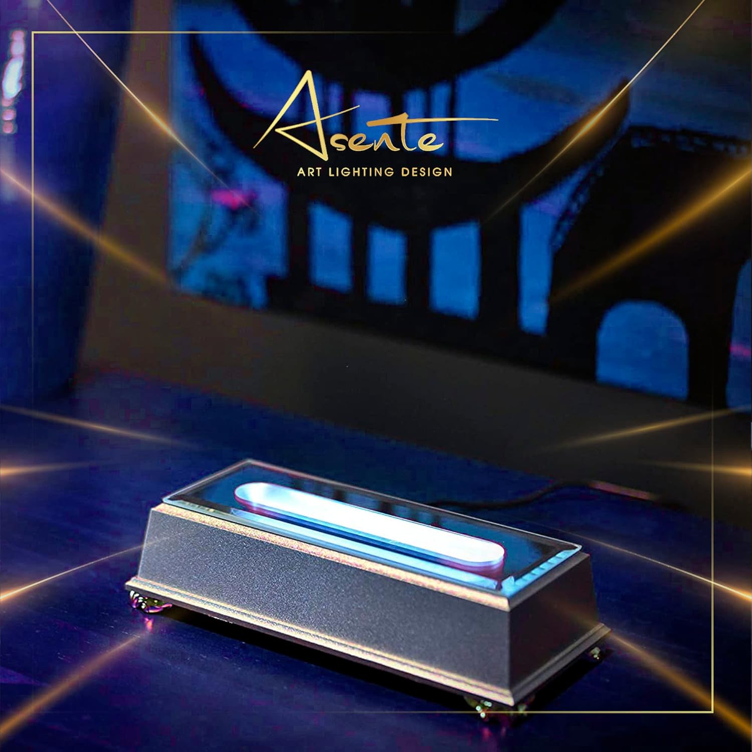Private Label 5 LED Light Pedestal - Programmable Black Satin Matte Base Stand AC/USB Powered - for 3D Crystal Glass Art - Trophy, Orb & Crystal Light Bases - Illuminated Holder - Lighted Paperweight OEM Wholesale Manufacturer