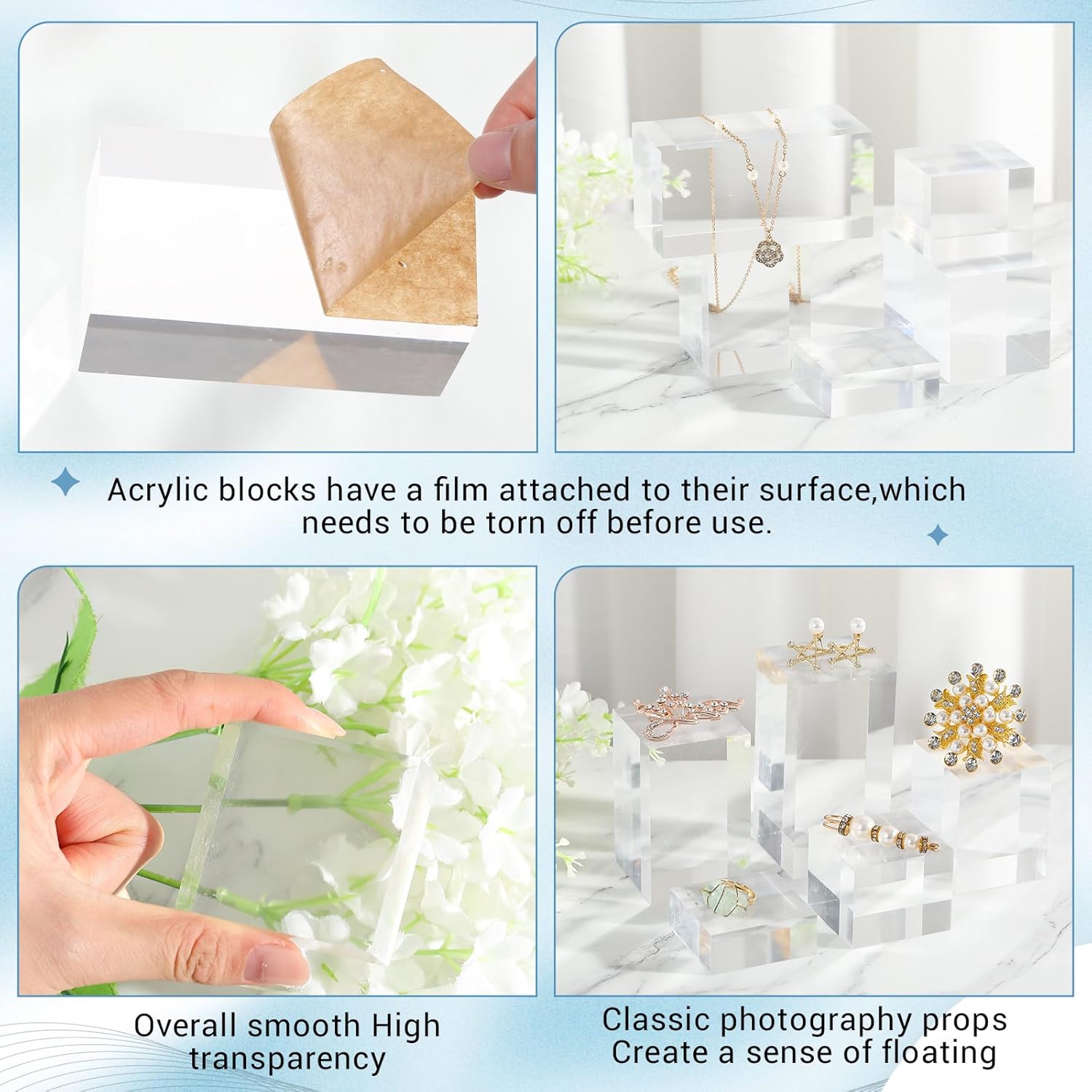Private Label Marsui 10 Pcs Acrylic Cubes for Display Product Photography Props Transparent Acrylic Block Set for Boutique Jewelry Cosmetic Crafts Closet Show (Classic,5 Sizes) Wholesale Manufacturer
