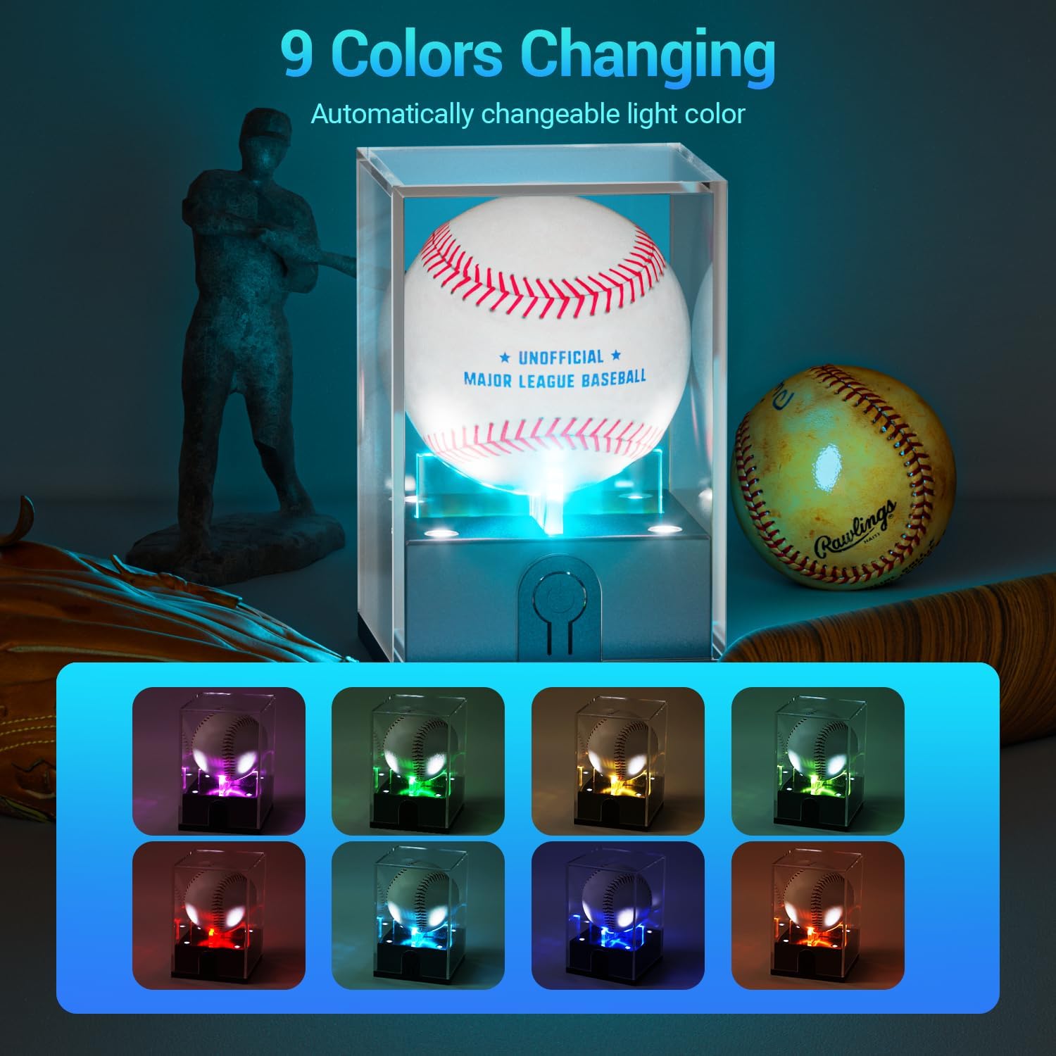 ODM Baseball Display Case with Led Light, Light up Baseball Case for Display, Acrylic Baseball Holder Display Case, UV Protected Clear Baseball Stand Baseball Cube for Memorabilia Baseball Gifts Custom Logo Service