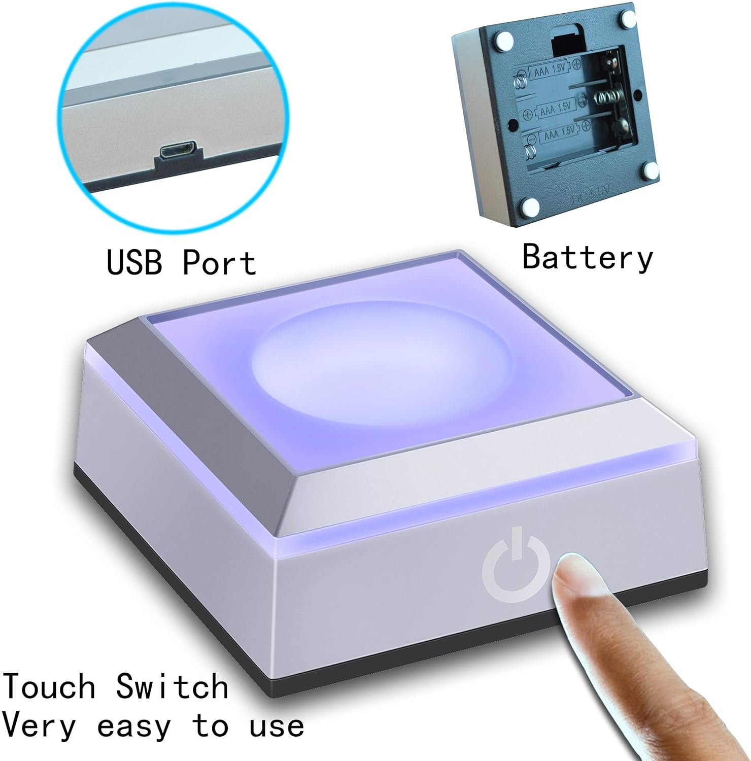 Private Label hochance LED Colorful Light Change Base,Touch Switch Display Pedestals Multicolor Show for 3D Crystal Glass Acrylic or Transparent&Translucent Materials (2.7 inches,Square Stand with Concave Surface) OEM Wholesale Manufacturer