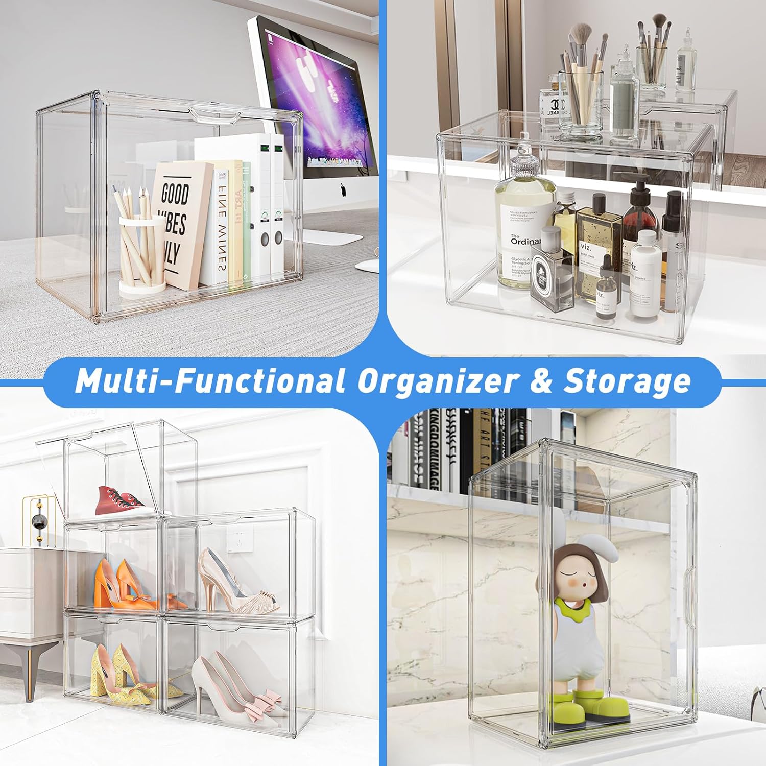 Wholesale OEM ODM KSacry 3PCS Acrylic Display Case, Display Cases for Collectibles, Purse Storage Organizer, Clear Acrylic Display Boxes with Lid for Handbags, Shoes, Collectibles, Cosmetic and Toys Factory & Supplier