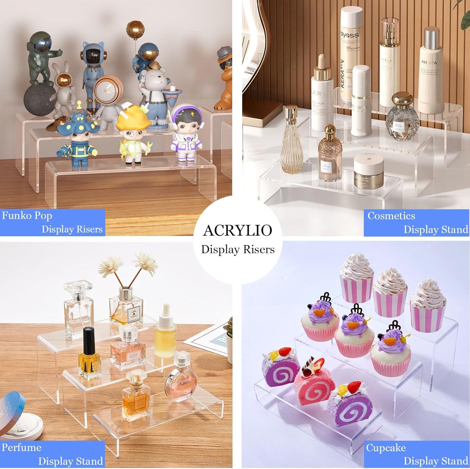 Wholesale OEM ODM 6 Pcs Clear Acrylic Display Riser, Rectangle Acrylic Risers for Display Suitable for Food Dessert, Perfume, Cosmetics, Jewelry, Collectibles, Puppets, Anime Characters Factory & Supplier