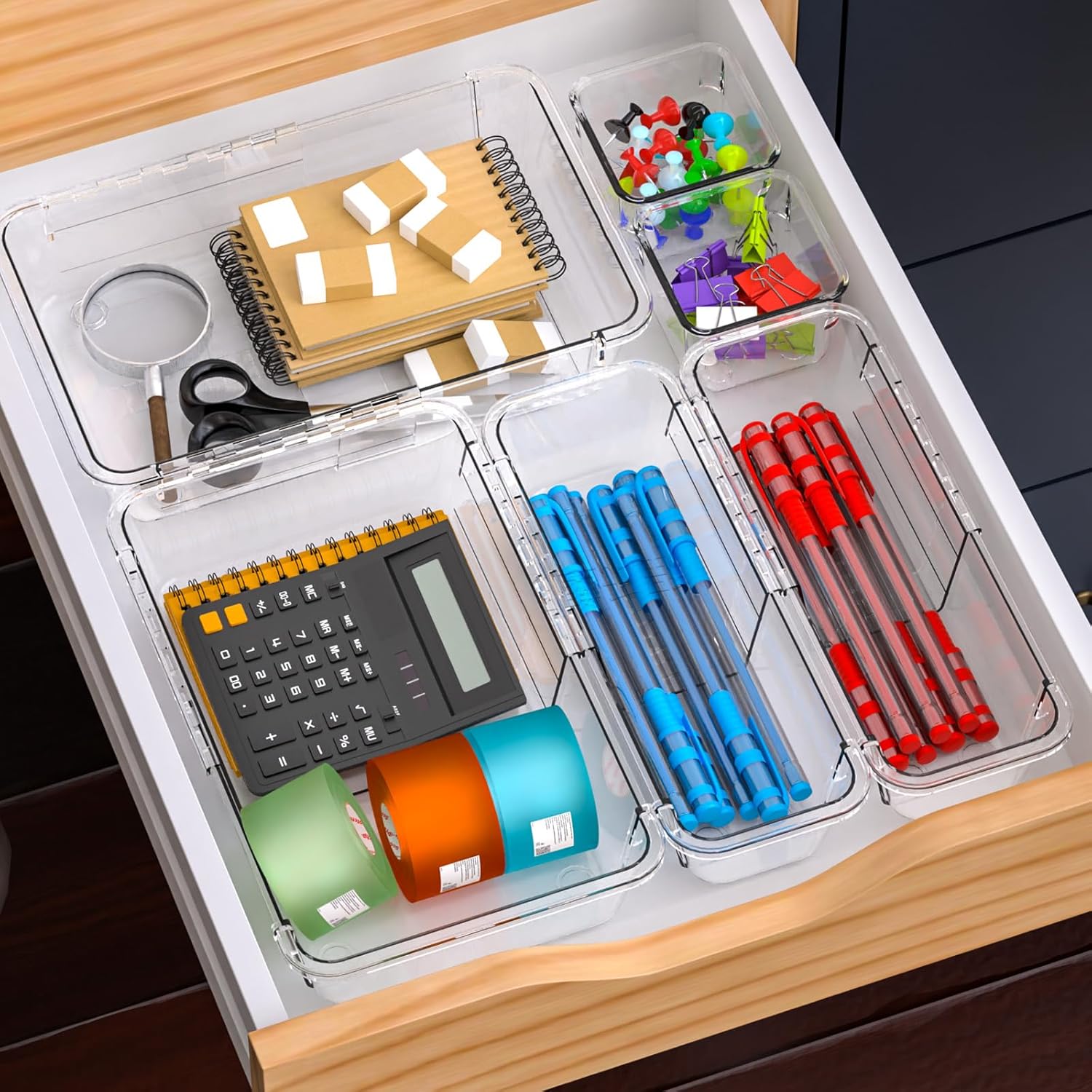 Private Label 14 Pcs Clear Drawer Organizer, Adjustable Drawer Storage Box, 3-Size Desk Drawer Organizer, Acrylic Storage Bins for Makeup, Cosmetic, Kitchen Utensils, Bedroom Dressers Tool Organizer for Gadgets Factory Direct Price