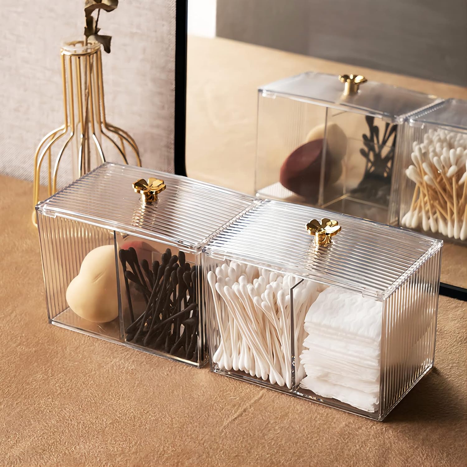 Private Label DASITON Acrylic Qtip Holder, Bathroom Jars With Lids Set, Apothecary Jar Dispenser For Cotton Ball, Swab, Round Pads, Floss Custom Logo Service