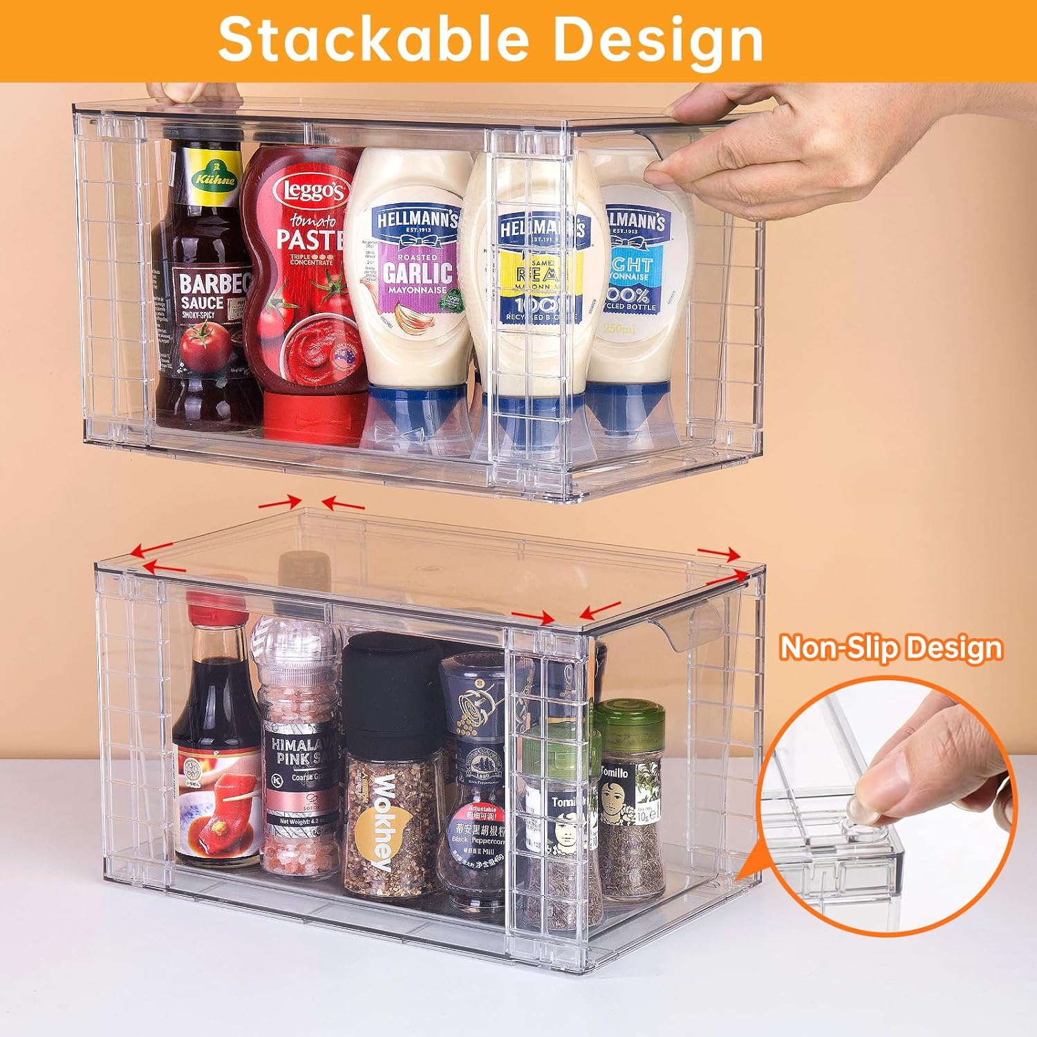 Private Label 4Pack Large Stackable Storage Drawers,Clear Acrylic Organizers with Handle,Easily Assemble for Kitchen Undersink,Bathroom,Cabinet,Makeup,Closet,Medicine,Pantry Organization Bins Custom Logo Service