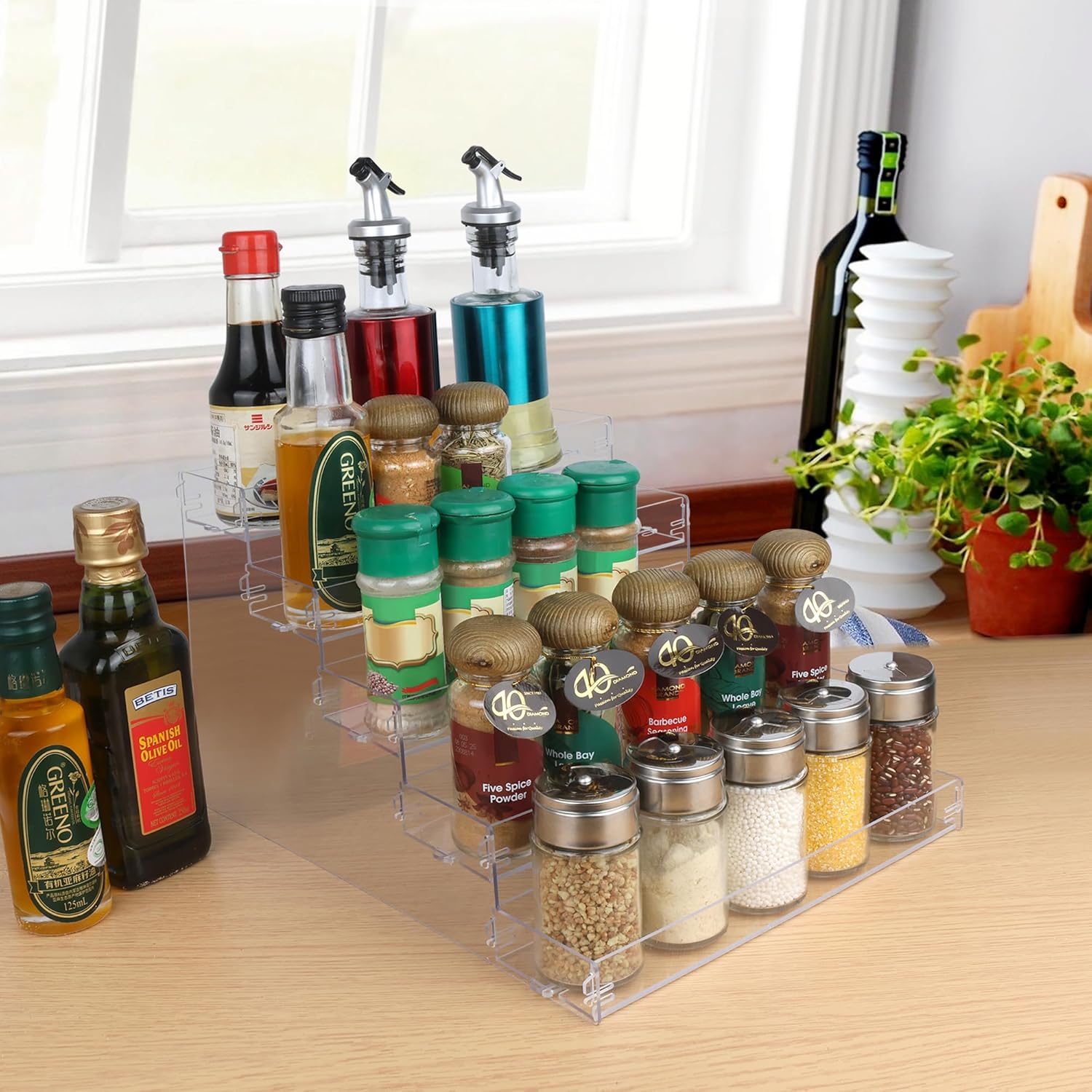 Private Label Spice Rack,No Tool Needed & No Pungent Acrylic Glue Self-derived Snap On Assembly Spice Shelf Pantry Kitchen Cabinet Organizer 10 in for Jars,Baking Supplies & Spice Bottles (5 Tier) Dropshipping Friendly