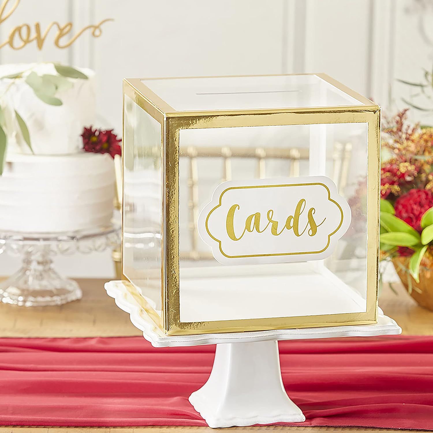 Kate Aspen Wedding Card Box, One Size, Clear/Gold