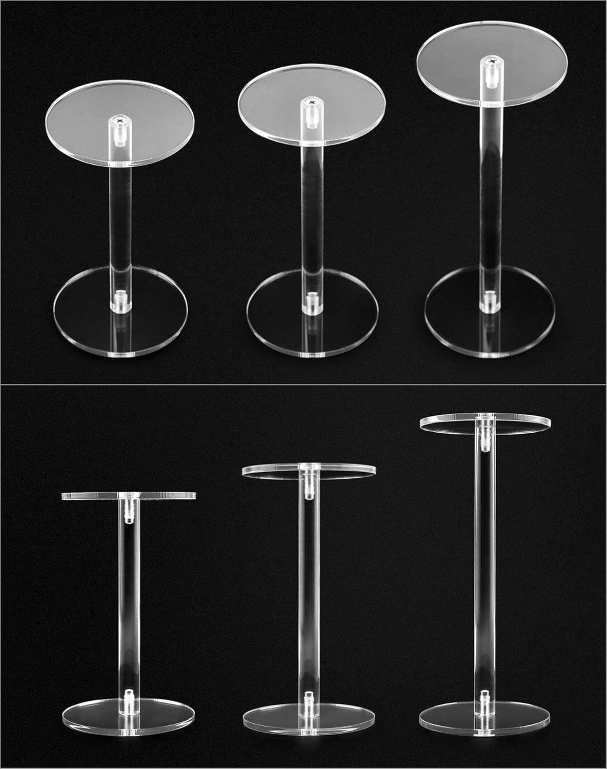 Private Label QWORK Round Acrylic Display Stand, Premium Clear Round Riser Stands, Set of 3 OEM Wholesale Manufacturer