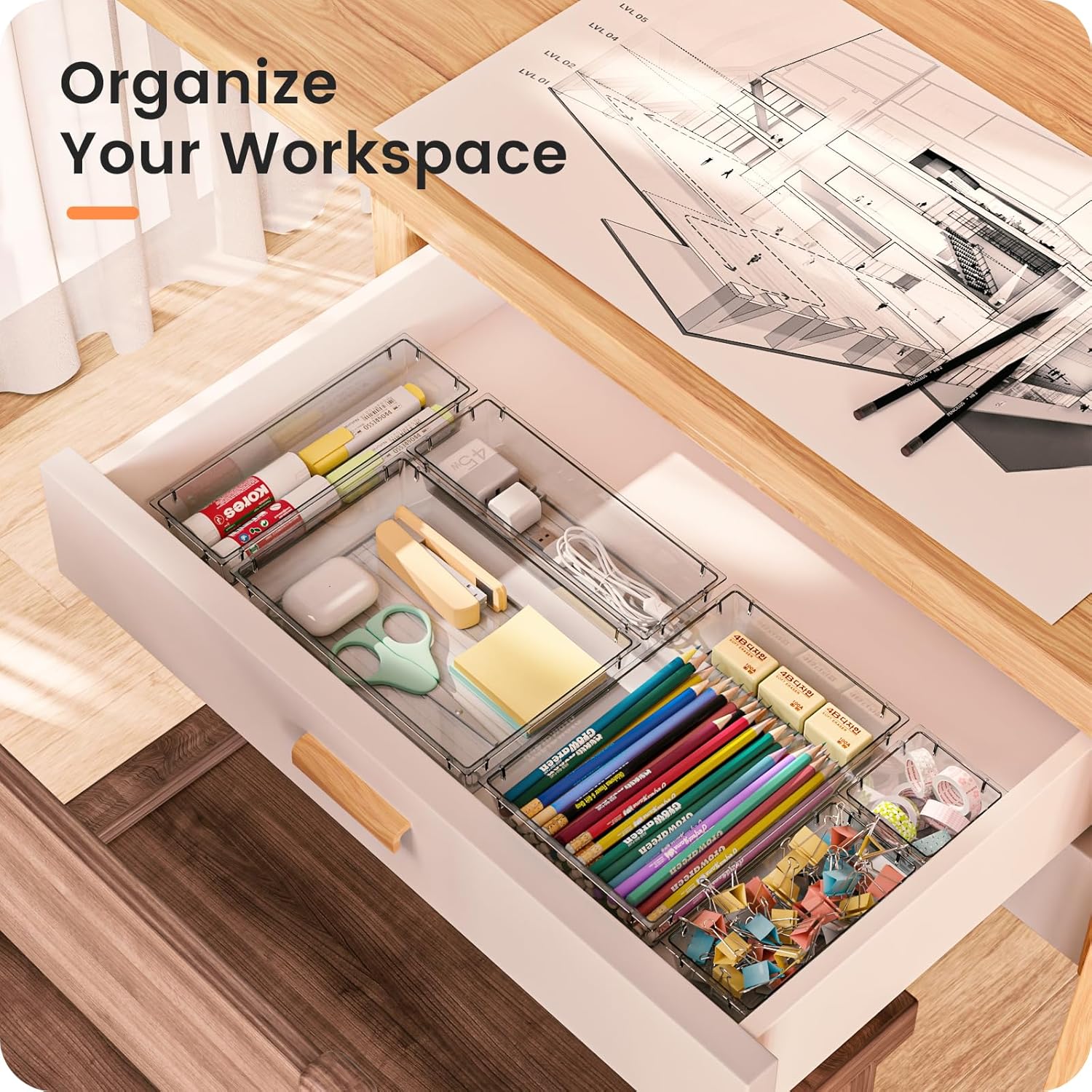 Private Label A-LuGei 【Crystal Design】 Clear Drawer Organizer,【Military Grade】 Acrylic Makeup Organizer, Bathroom Organizers and Storage, Organization and Storage, Organizer Bins for Office Vanity Kitchen Bedroom Factory Direct Price