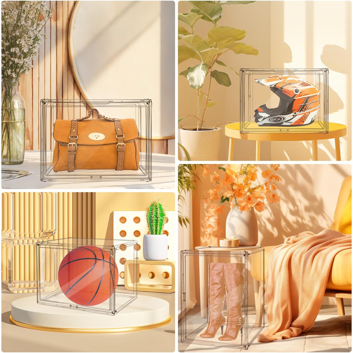 ODM Extra Large 17.7"X13"X13" Clear Acrylic Organizer Box Display Case, Plastic Holder with Magnetic Door for Figures, Books, Handbags, Purses, Boots(1 Pack) Custom Logo Service