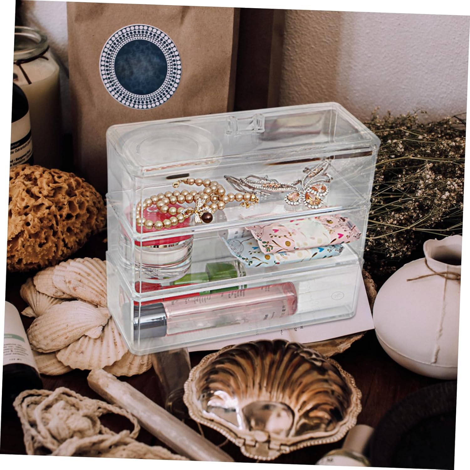 Private Label 1Pc Acrylic Makeup Storage Box Multi Function Desktop Organizer with Lid Durable Easy to Clean Sundries Holder for Cosmetics Skincare and Accessories Stylish Space Saving Custom Logo Service