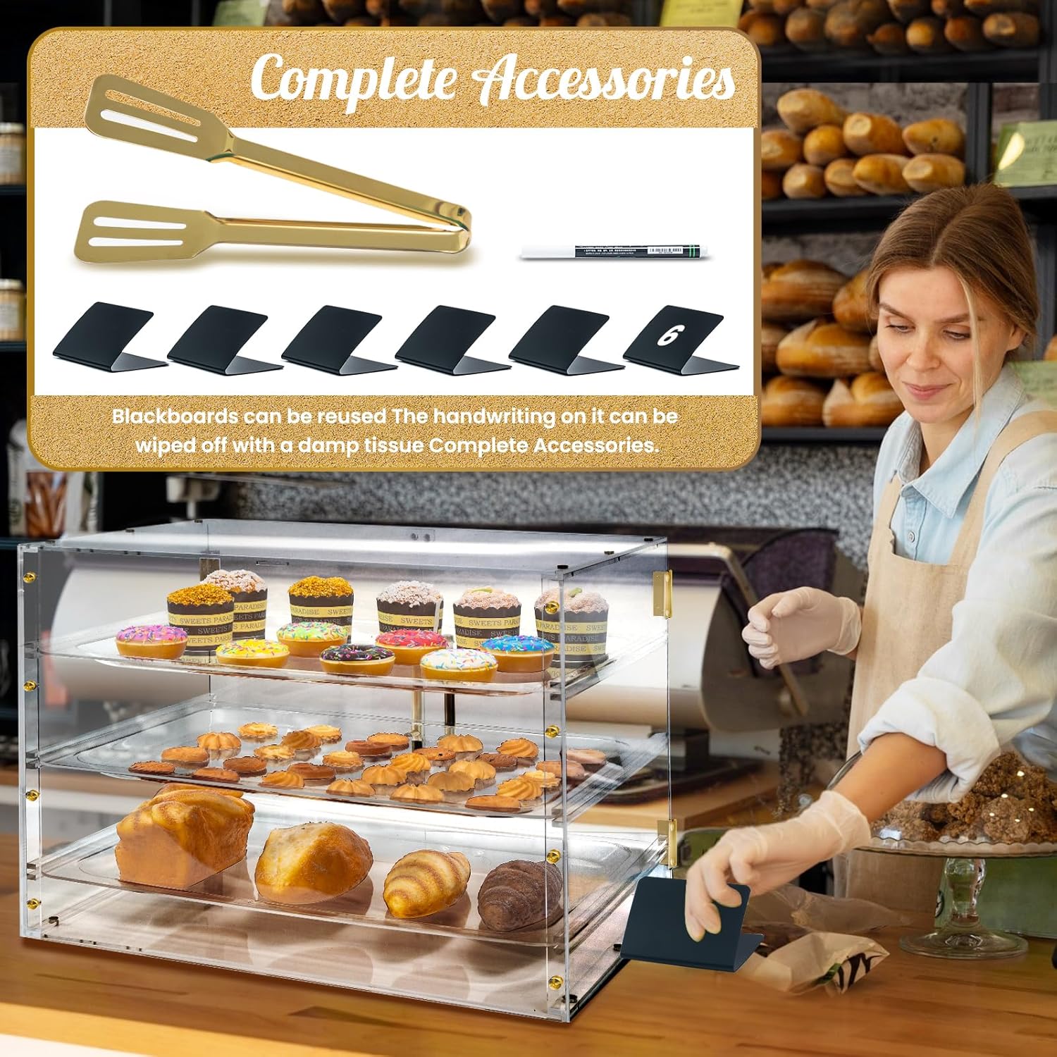 Wholesale OEM ODM 3 Tray Bakery Display Case for Commercial Countertop, 21" x 17" x 16" Cookie Display Case with Magnetic Rear Doors & Removable Trays, Acrylic Pastry Display Case for Desserts Bread Donut Bagels Factory & Supplier