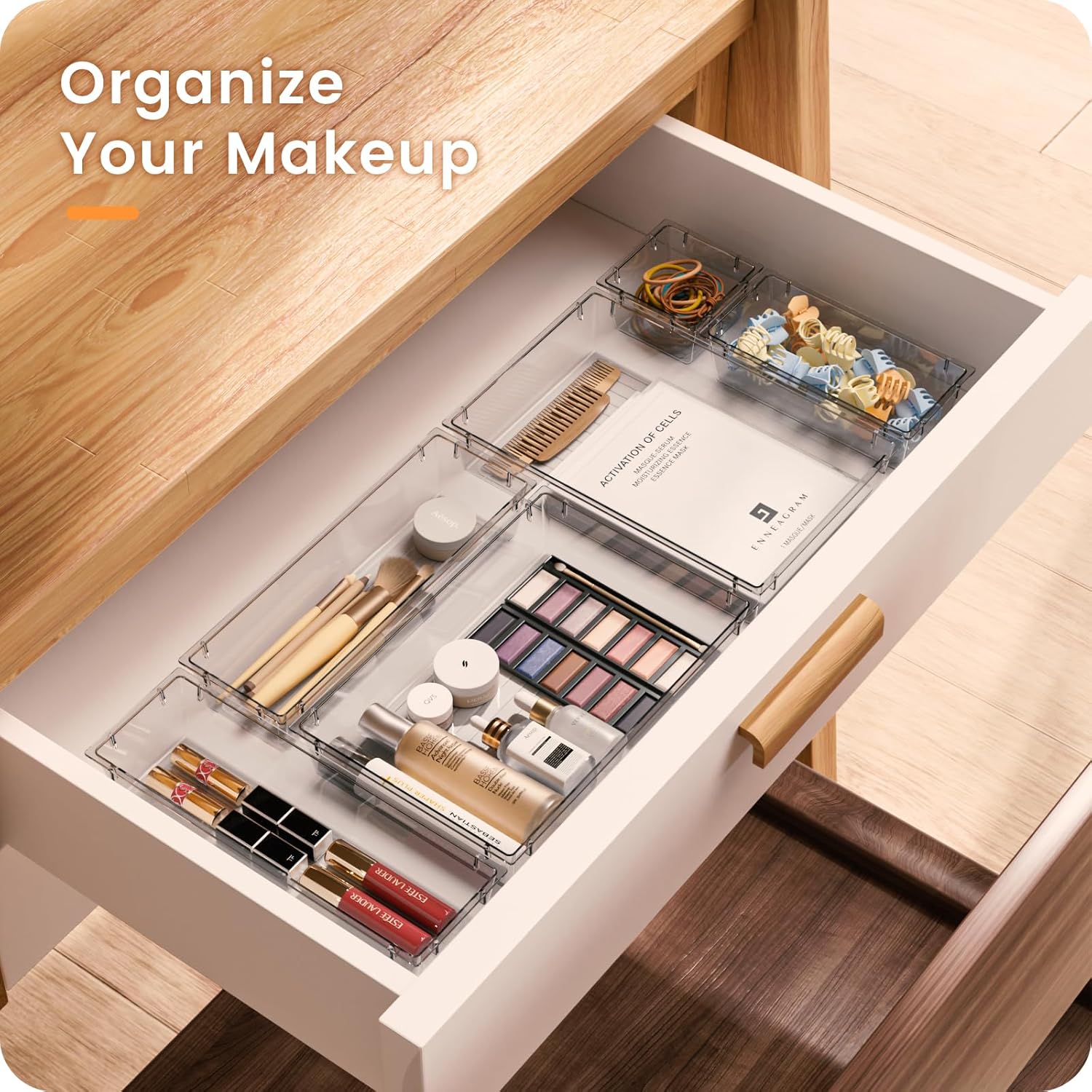 Private Label A-LuGei 【Crystal Design】 Clear Drawer Organizer,【Military Grade】 Acrylic Makeup Organizer, Bathroom Organizers and Storage, Organization and Storage, Organizer Bins for Office Vanity Kitchen Bedroom Factory Direct Price