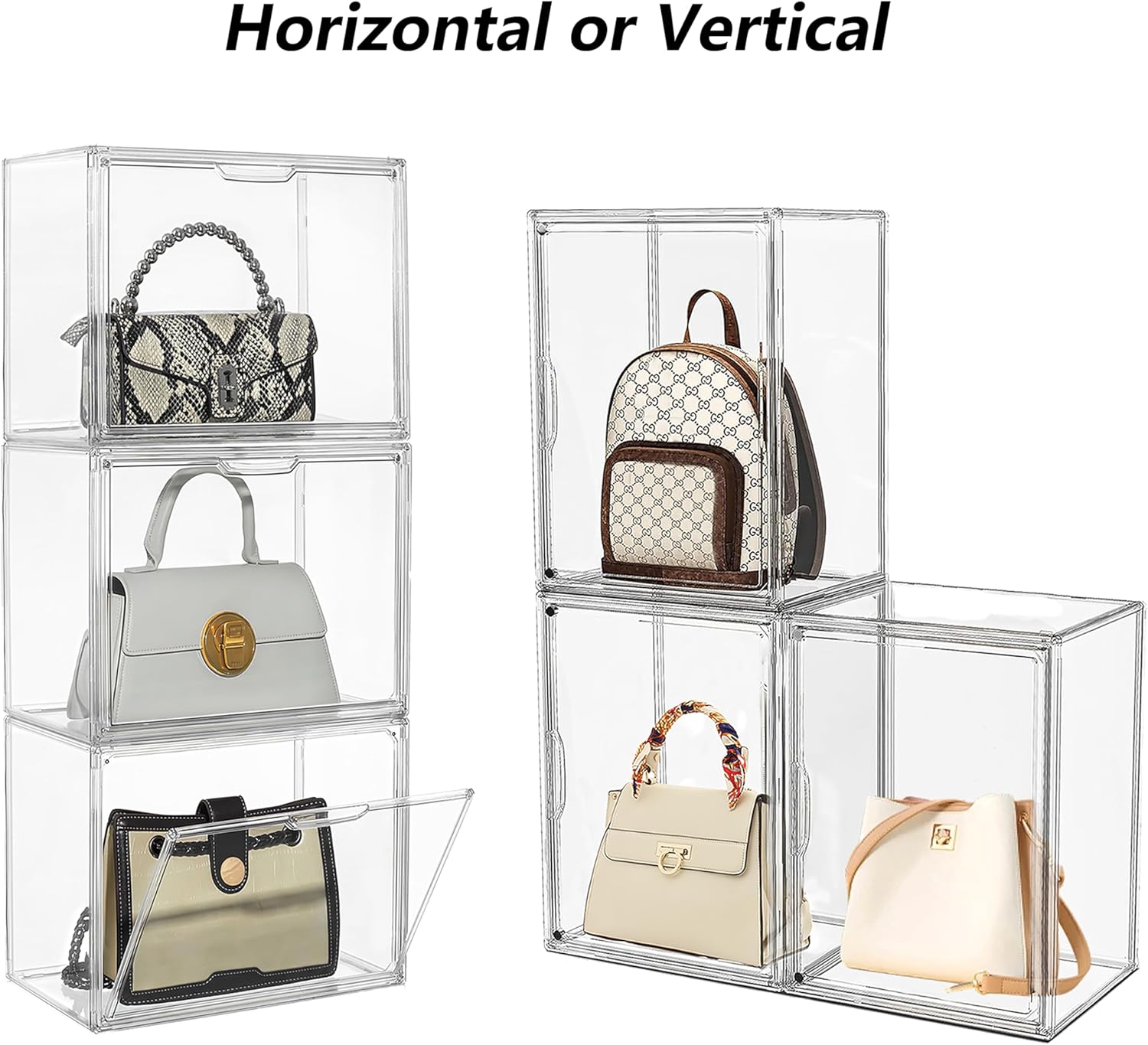 ODM Attelite Plastic Purse and Handbag storage Organizer for Closet, Clear Acrylic Display Case with Magnetic Door for Wallet, Book, Cosmetic, Clutch Organization 3 Pcs Custom Logo Service