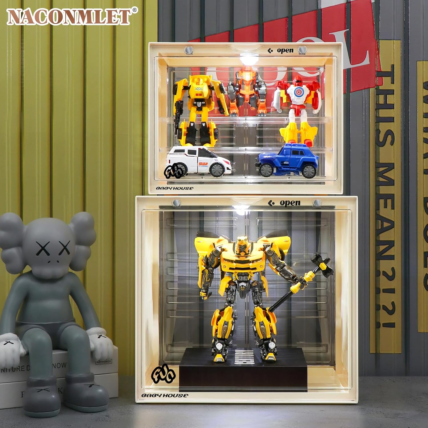 Private Label Acrylic Display Case for Action Figures-Lighted Stackable Acrylic Showcase with Detachable Shelves, Magnetic Door Closure,Dustproof Perfect for Collectibles 13.4"x9"x12.4"inches Ecommerce Ready Product
