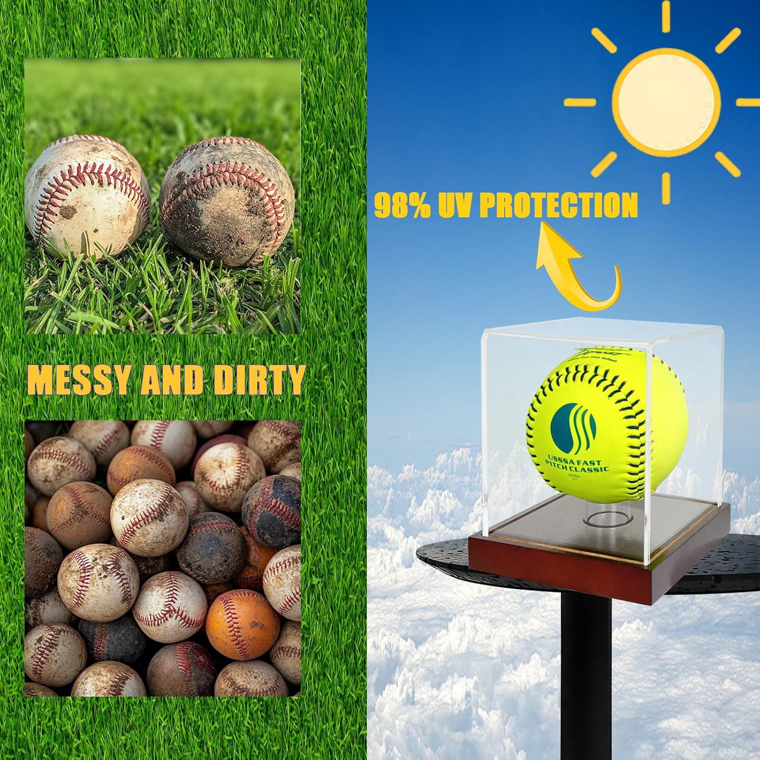 ODM Softball Display Case,Clear Acrylic Ball Display Holder for 12 inch Softball,UV Protected Cube with Wood Base Stand for Tennis Ball Baseball Golf Ball,Championship Sport Collection Box Showcase Custom Logo Service