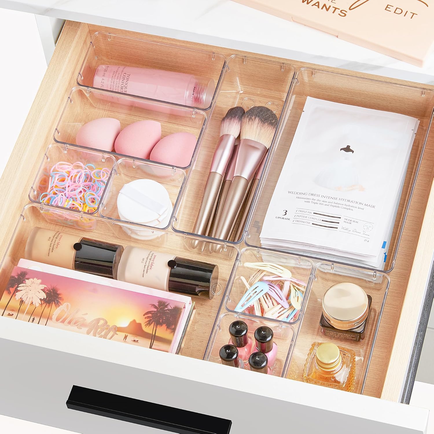 Private Label Vtopmart 25 PCS Clear Plastic Drawer Organizers Set, 4-Size Versatile Bathroom and Vanity Drawer Organizer Trays, Storage Bins for Makeup, Bedroom, Kitchen Gadgets Utensils and Office Factory Direct Price